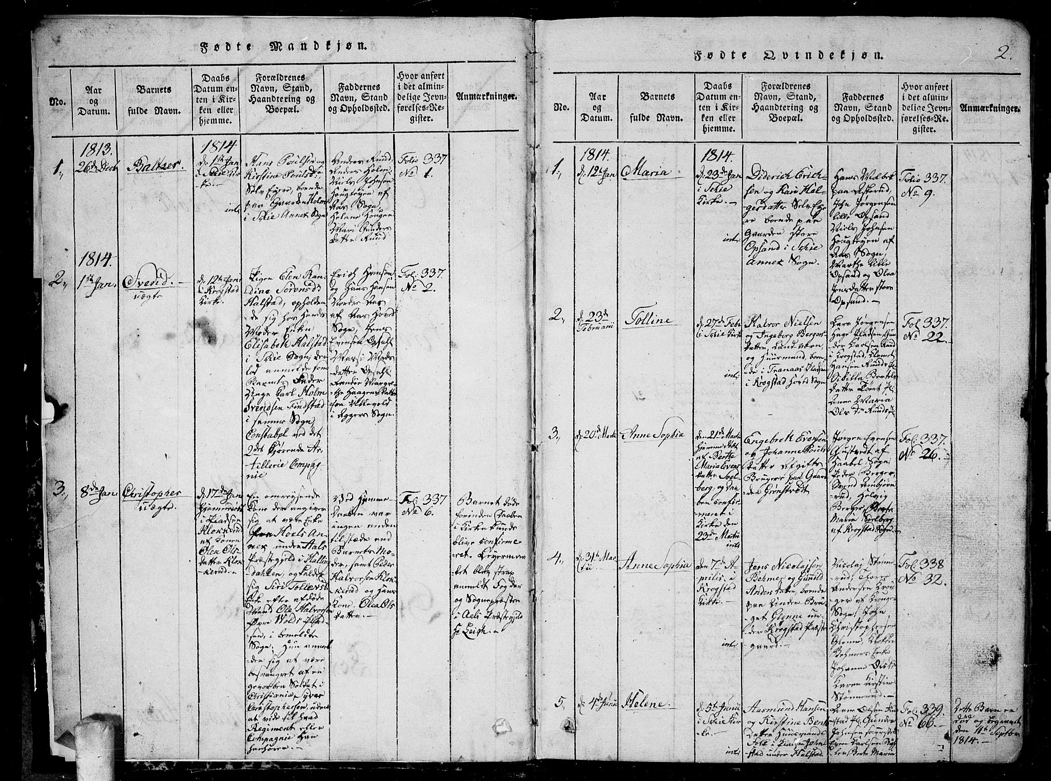 Kråkstad prestekontor Kirkebøker, SAO/A-10125a/G/Ga/L0001: Parish register (copy) no. I 1, 1813-1824, p. 2