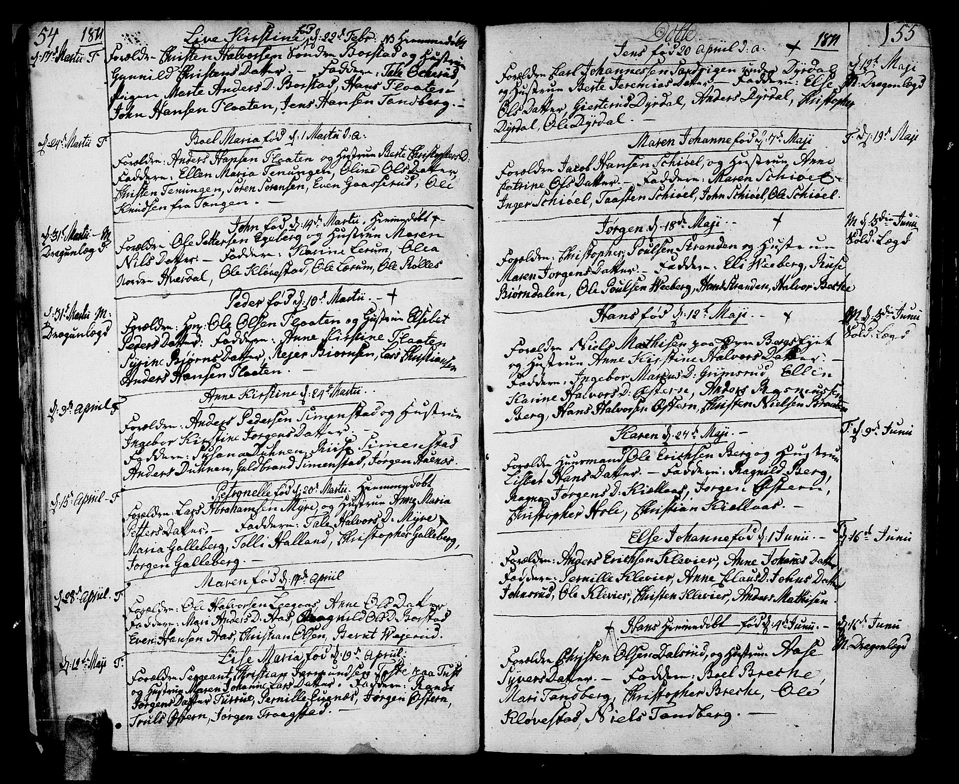 Sande Kirkebøker, SAKO/A-53/F/Fa/L0002: Parish register (official) no. 2, 1804-1814, p. 54-55