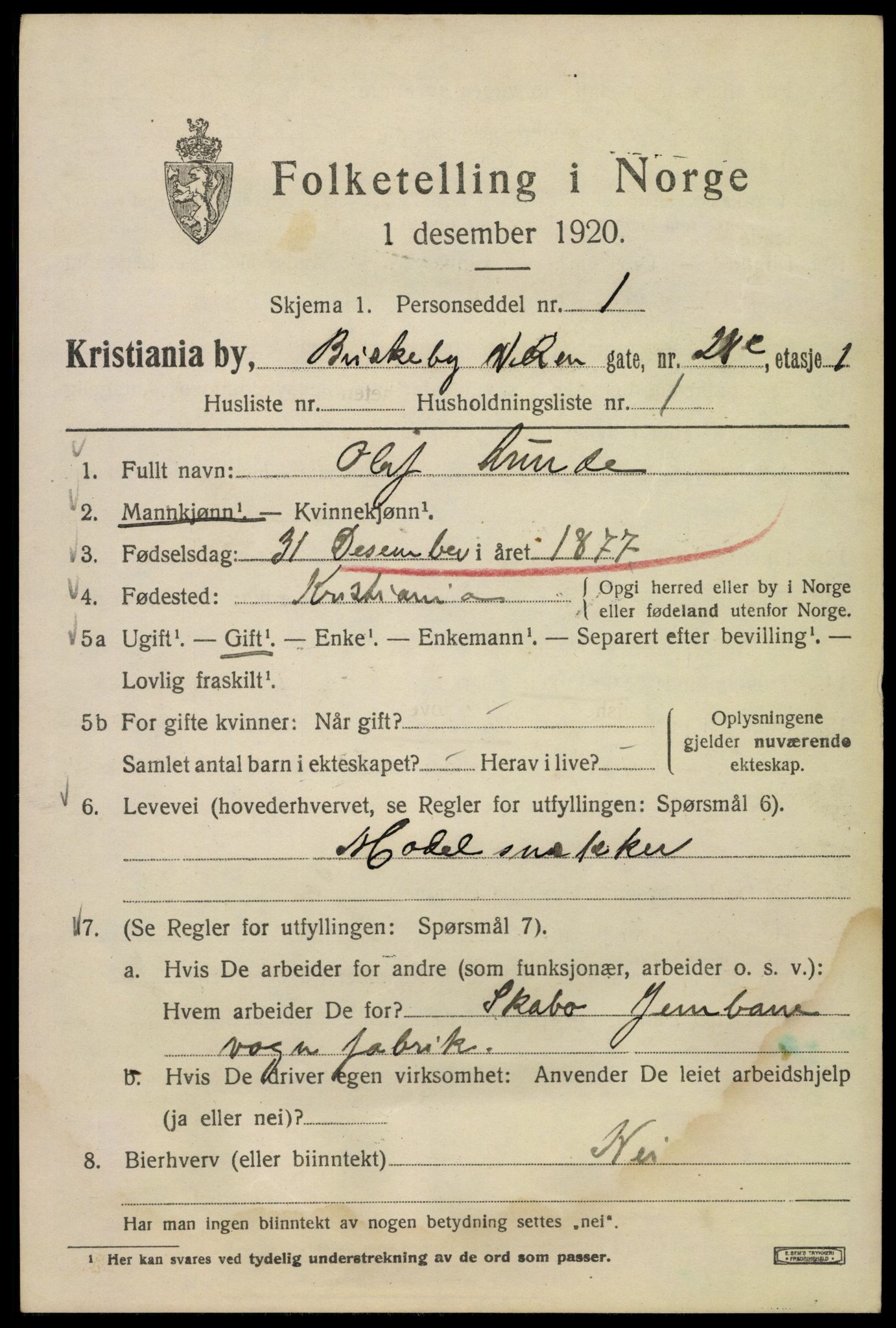 SAO, 1920 census for Kristiania, 1920, p. 173481