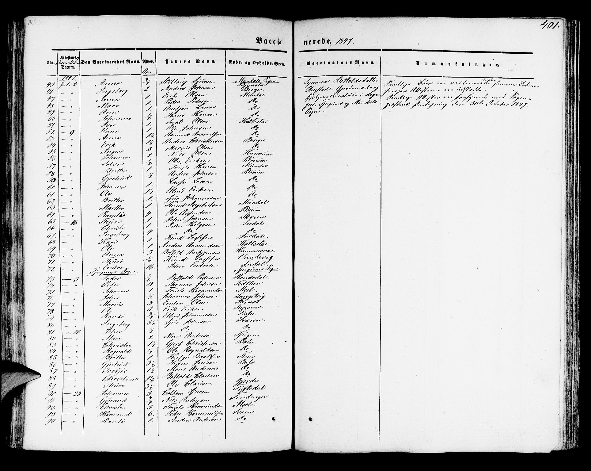 Leikanger sokneprestembete, AV/SAB-A-81001/H/Haa/Haaa/L0007: Parish register (official) no. A 7, 1838-1851, p. 401