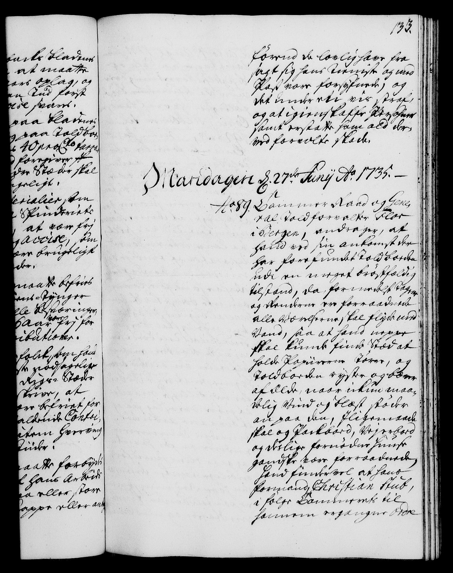 Rentekammeret, Kammerkanselliet, AV/RA-EA-3111/G/Gh/Gha/L0017: Norsk ekstraktmemorialprotokoll (merket RK 53.62), 1735, p. 133