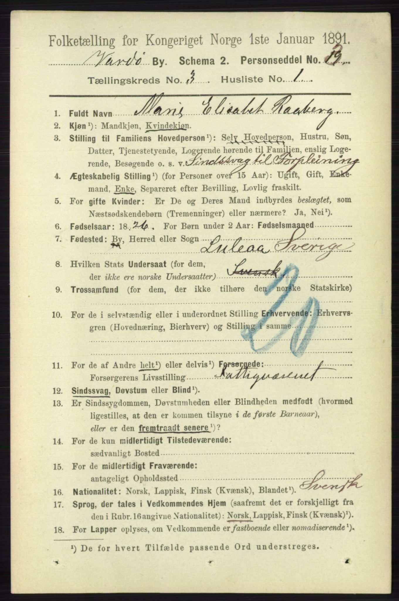 RA, 1891 census for 2002 Vardø, 1891, p. 1544