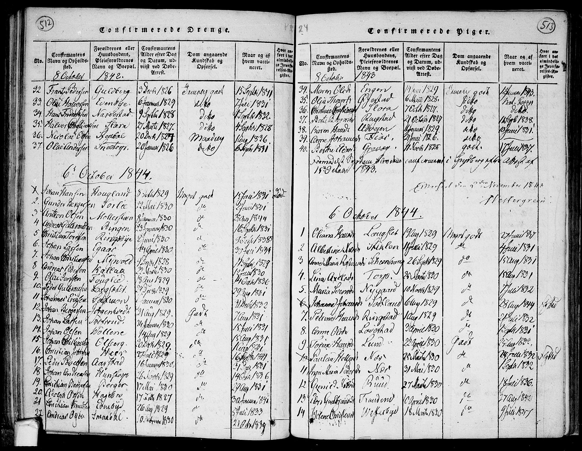 Trøgstad prestekontor Kirkebøker, AV/SAO-A-10925/F/Fa/L0006: Parish register (official) no. I 6, 1815-1844, p. 512-513