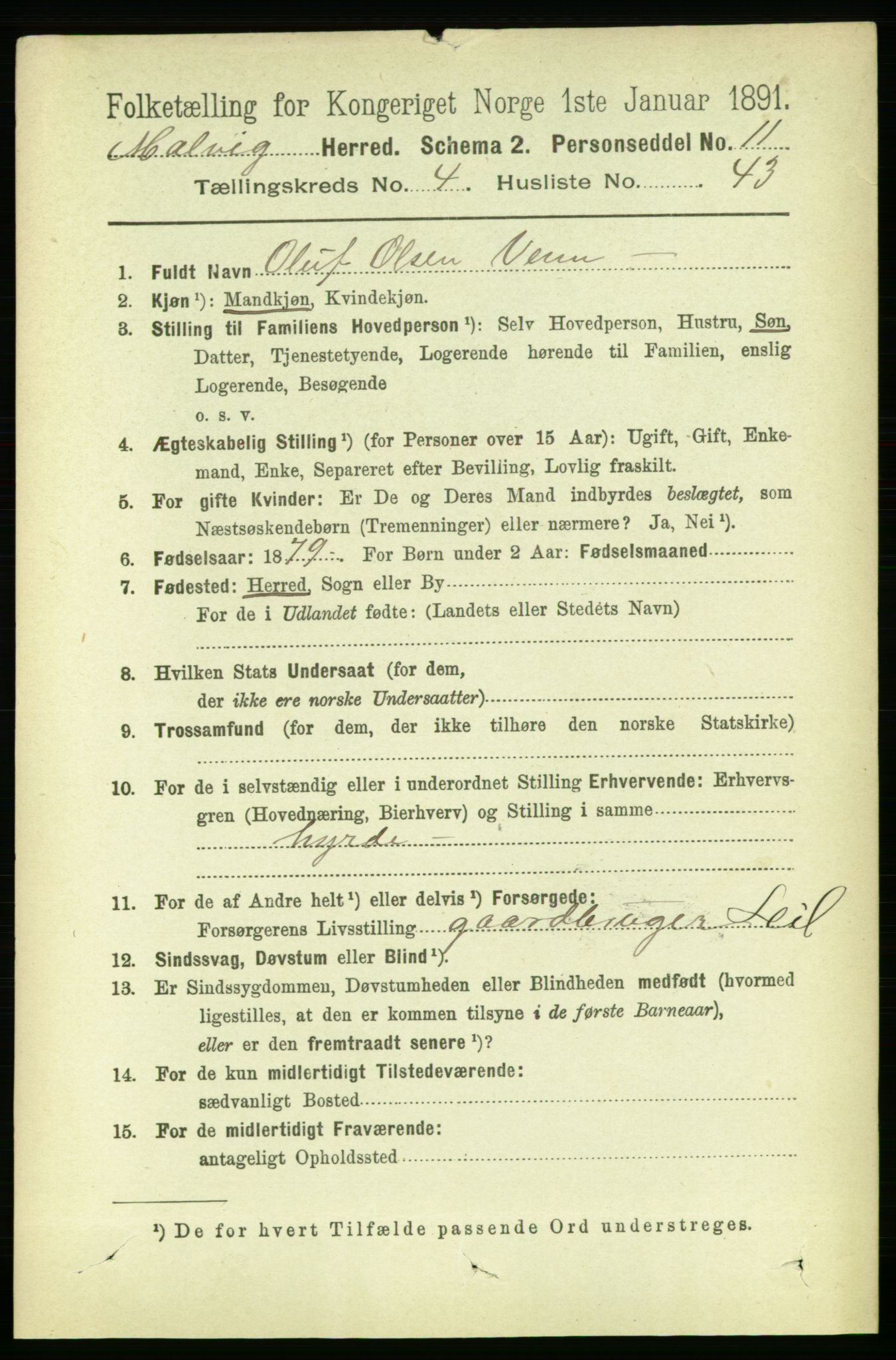 RA, 1891 census for 1663 Malvik, 1891, p. 3002