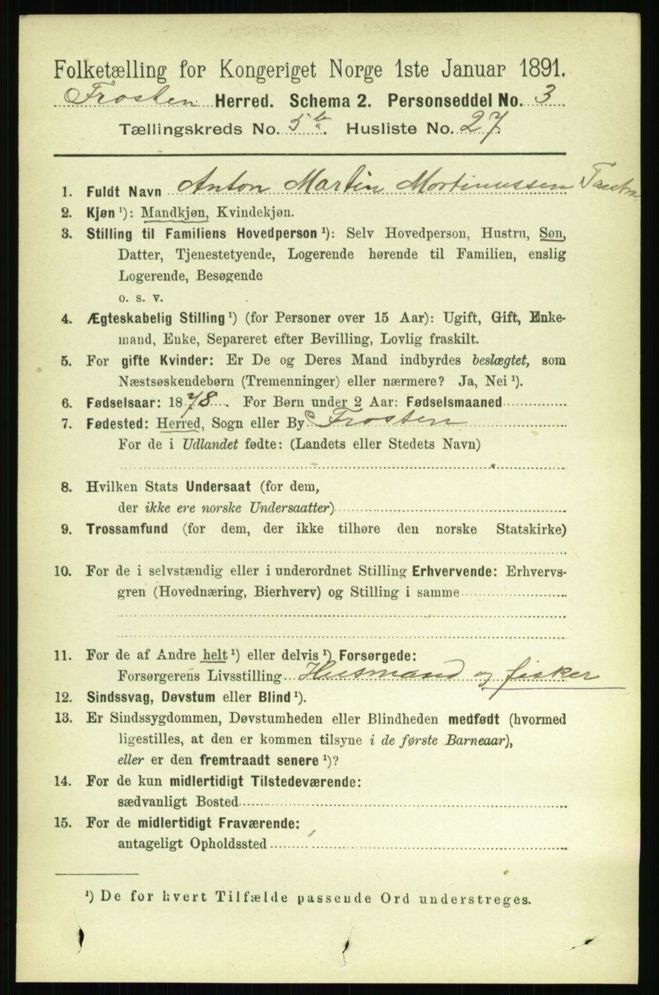 RA, 1891 census for 1717 Frosta, 1891, p. 3478