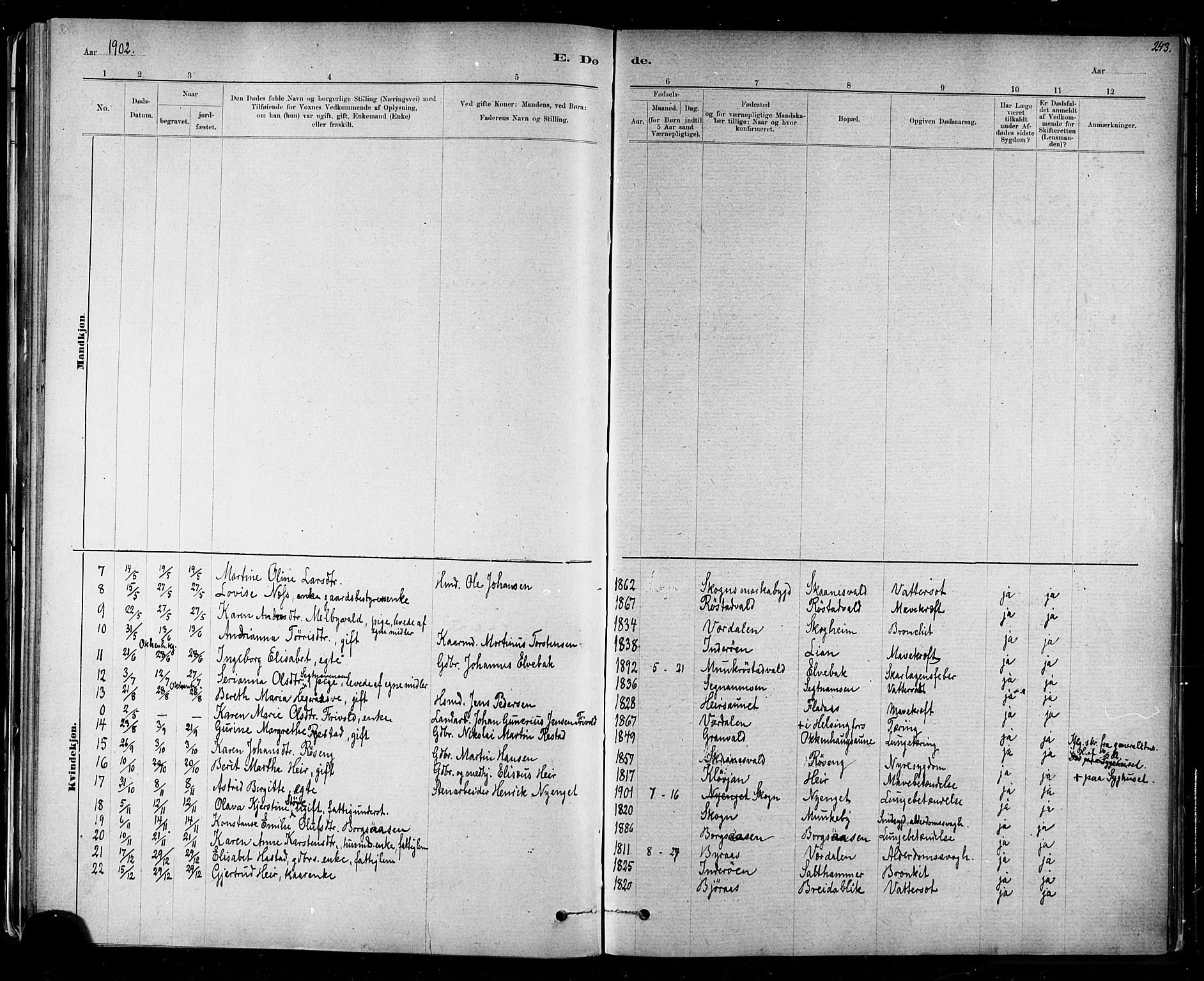 Ministerialprotokoller, klokkerbøker og fødselsregistre - Nord-Trøndelag, SAT/A-1458/721/L0208: Parish register (copy) no. 721C01, 1880-1917, p. 243