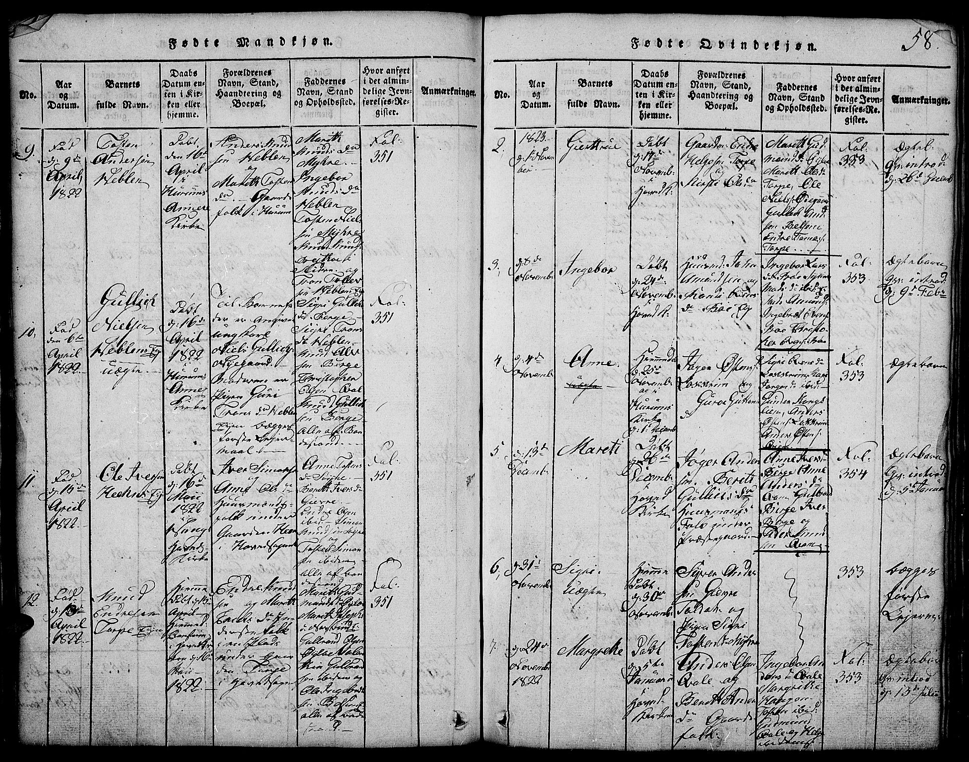 Vang prestekontor, Valdres, SAH/PREST-140/H/Hb/L0002: Parish register (copy) no. 2, 1814-1889, p. 58