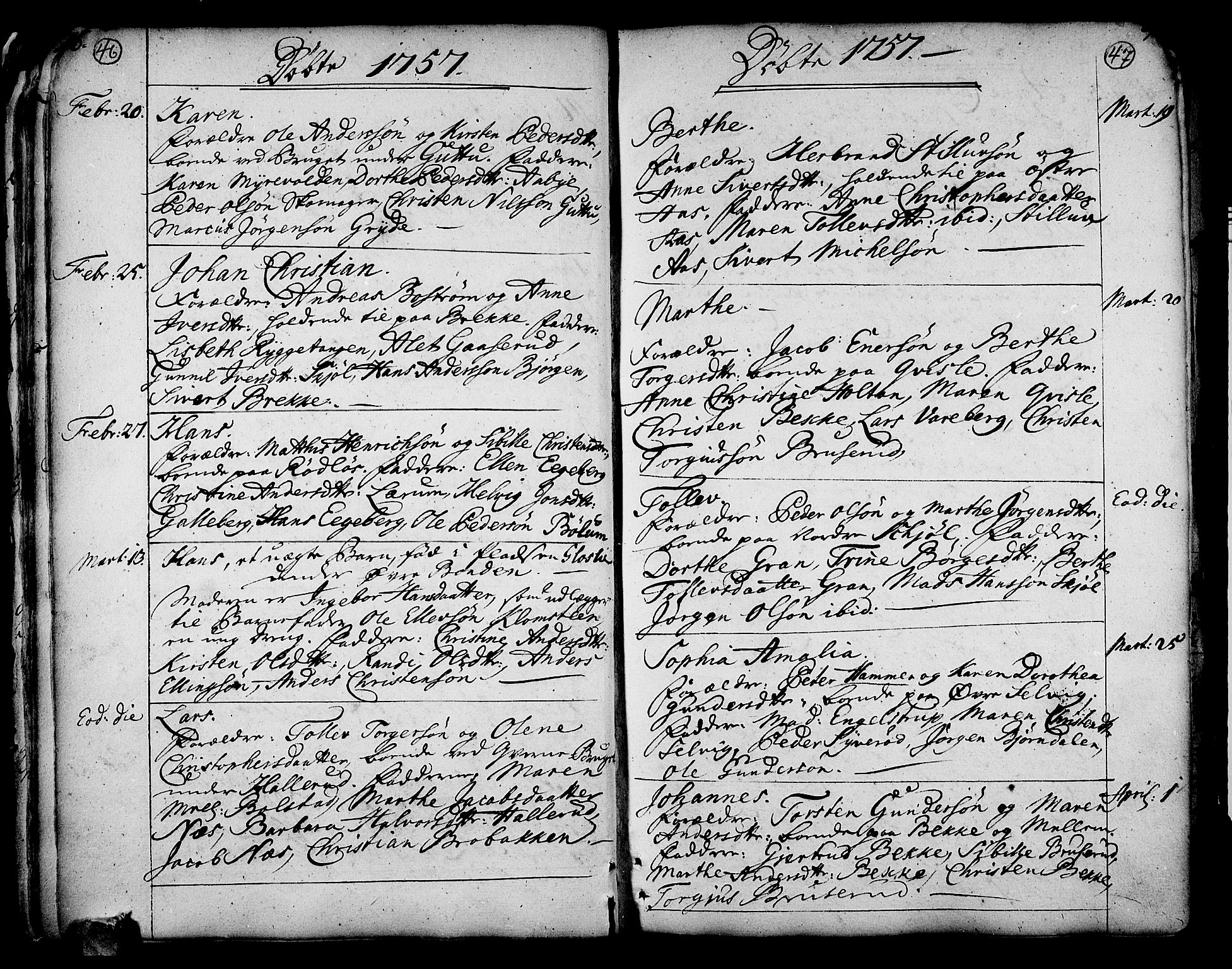 Sande Kirkebøker, SAKO/A-53/F/Fa/L0001: Parish register (official) no. 1, 1753-1803, p. 46-47