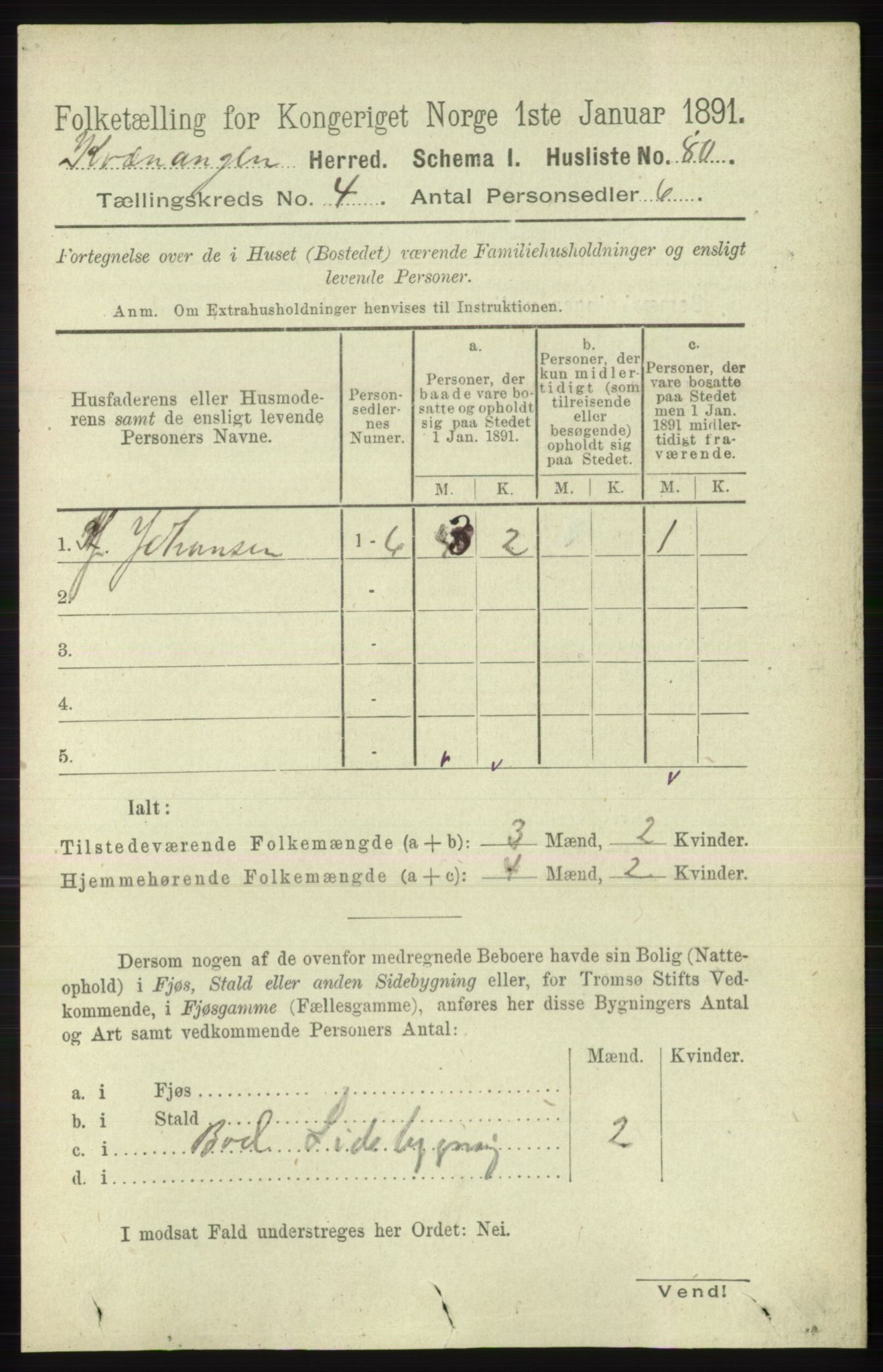 RA, 1891 census for 1943 Kvænangen, 1891, p. 1533