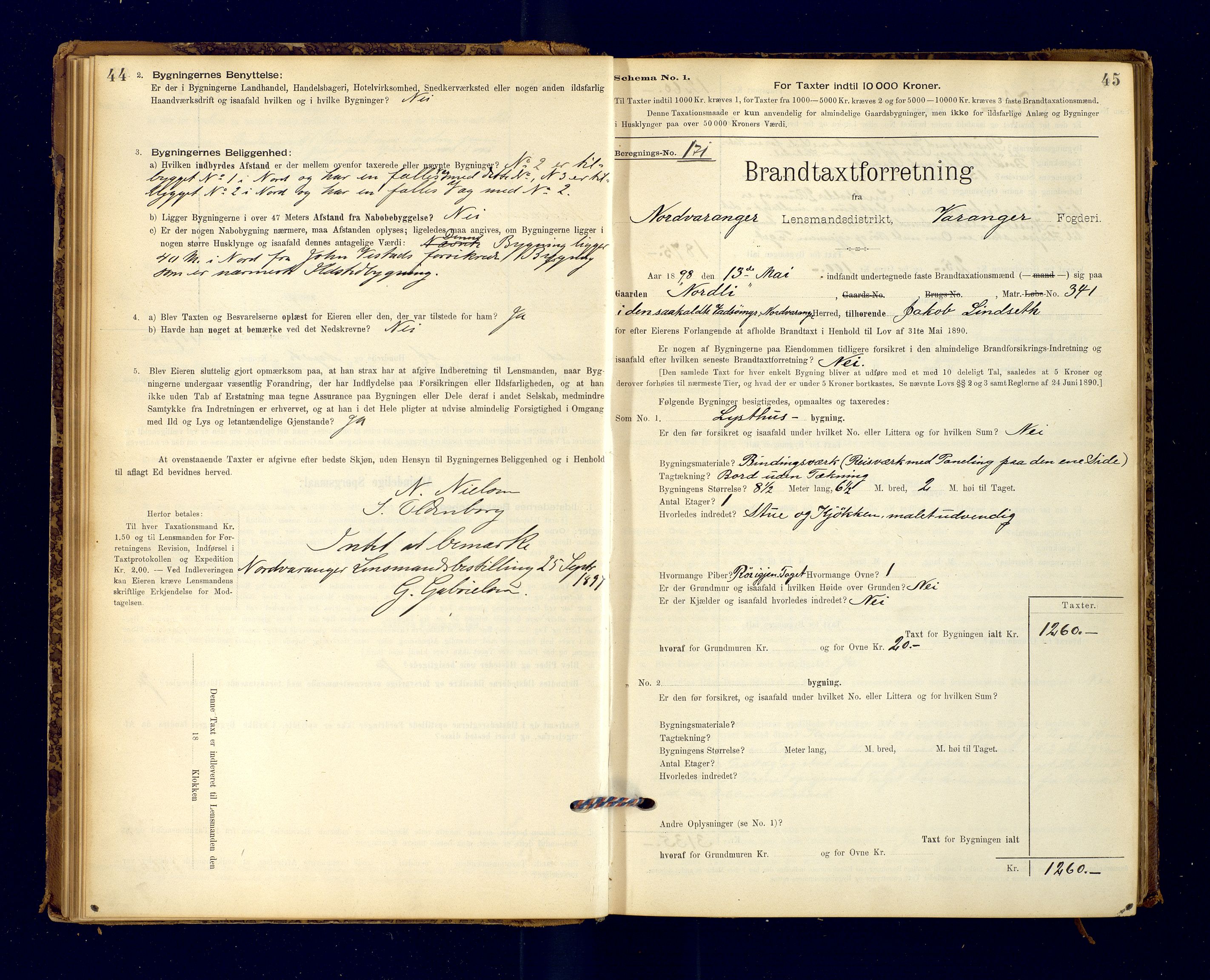 Nord-Varanger (Vadsø) lensmannskontor, AV/SATØ-S-1166/1/Fp/Fpb/L0198: Branntakstprotokoller, 1895-1913, p. 44-45