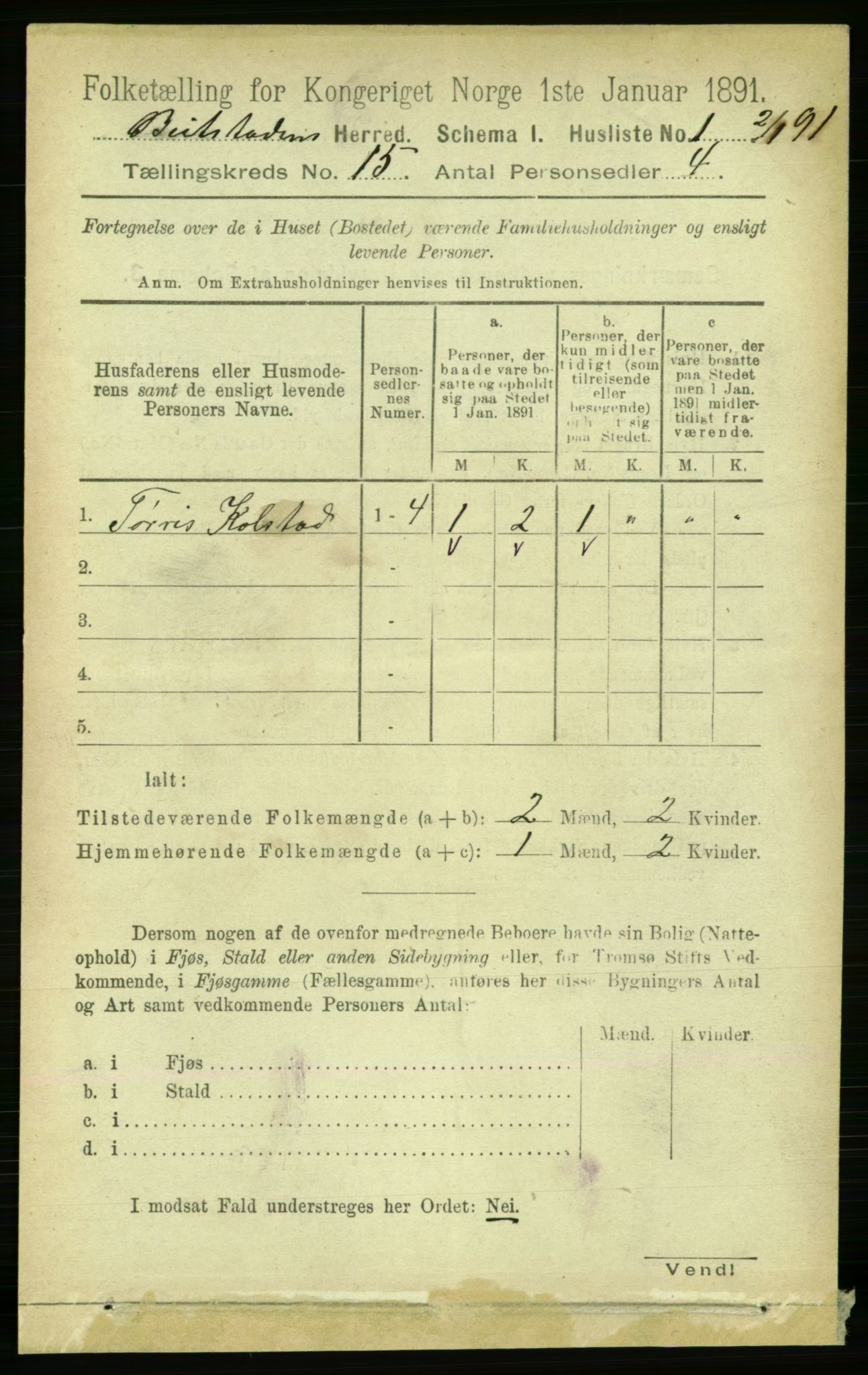 RA, 1891 census for 1727 Beitstad, 1891, p. 3984