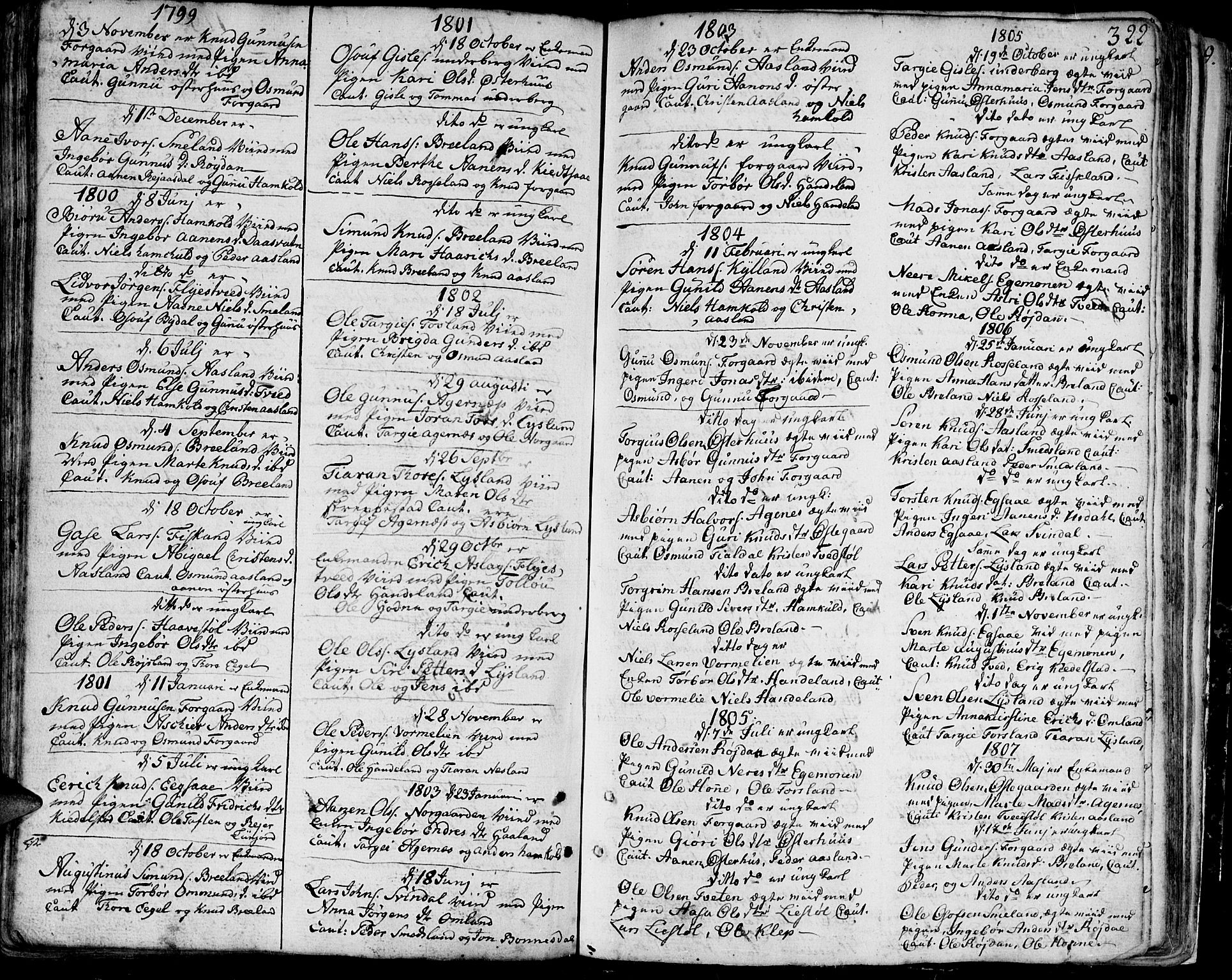 Bjelland sokneprestkontor, SAK/1111-0005/F/Fa/Faa/L0001: Parish register (official) no. A 1 /4, 1793-1815, p. 322