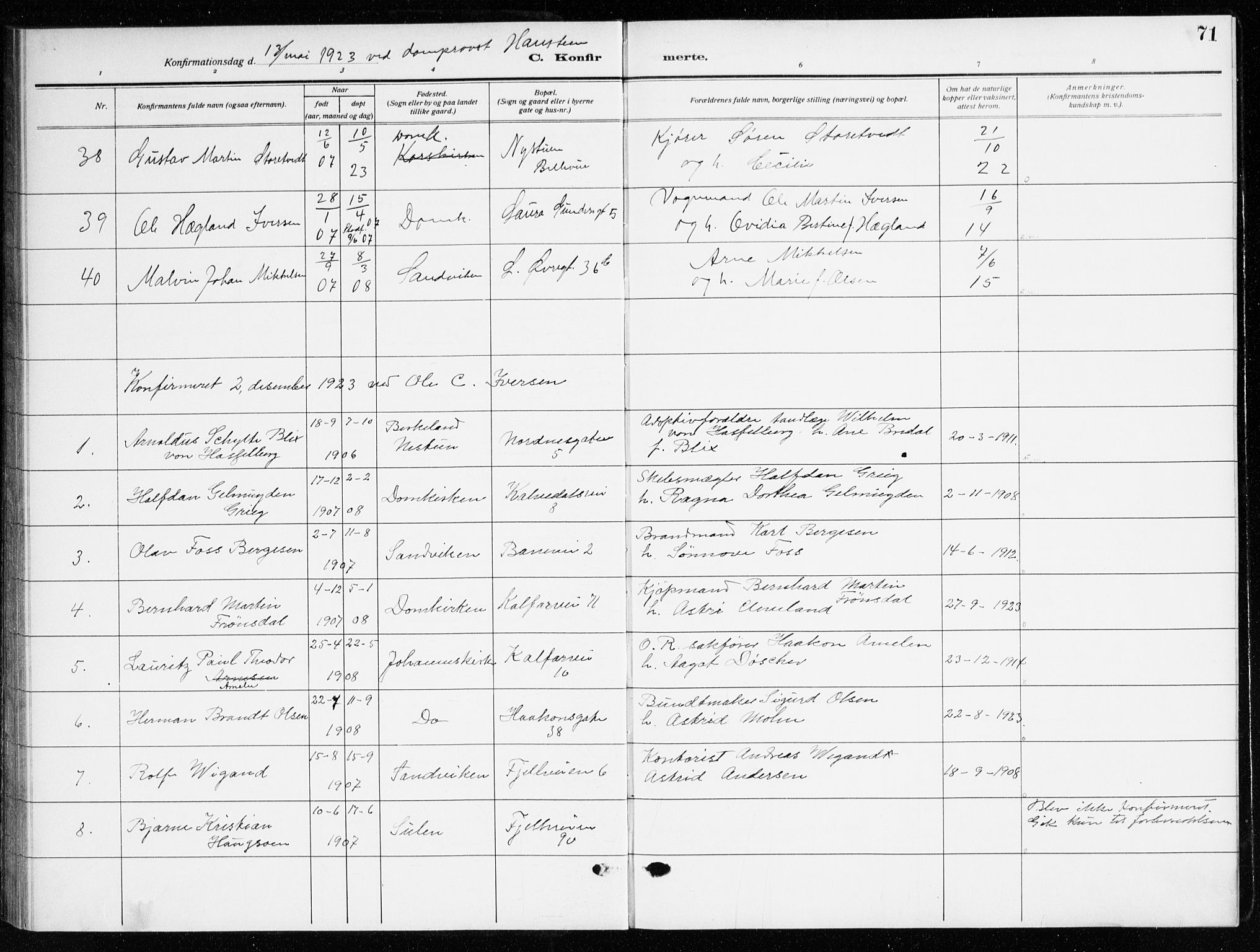 Domkirken sokneprestembete, AV/SAB-A-74801/H/Haa/L0032: Parish register (official) no. C 7, 1915-1930, p. 71