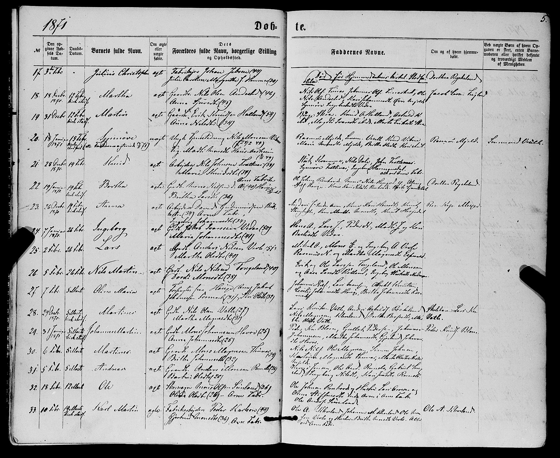 Haus sokneprestembete, AV/SAB-A-75601/H/Haa: Parish register (official) no. A 18, 1871-1877, p. 5