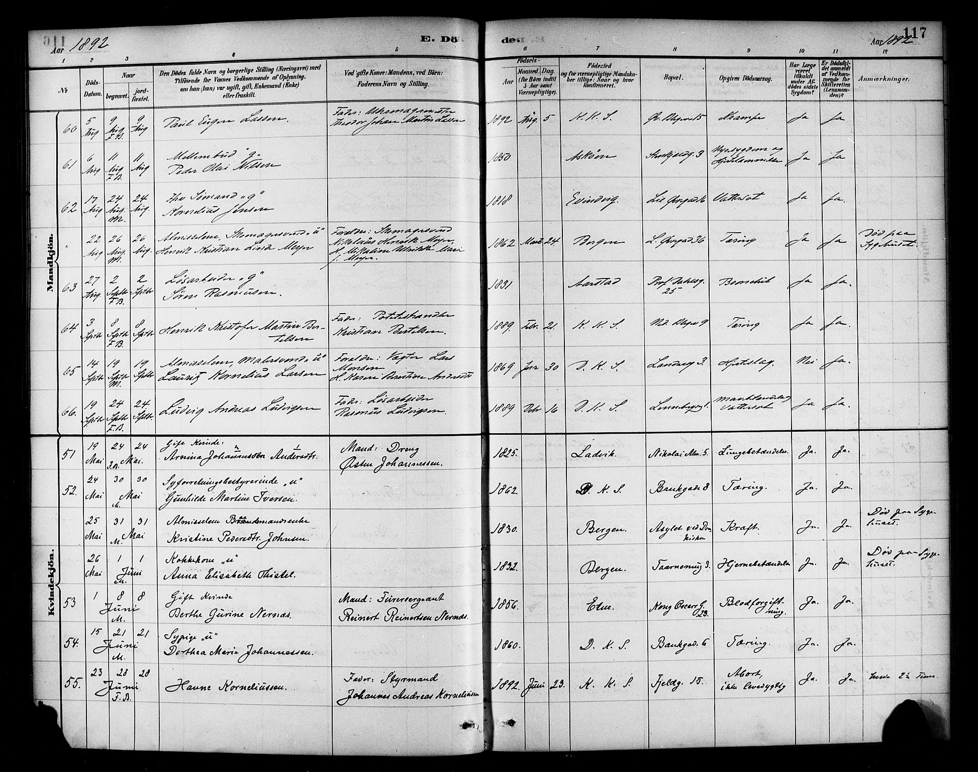 Korskirken sokneprestembete, SAB/A-76101/H/Haa/L0047: Parish register (official) no. E 5, 1884-1910, p. 117