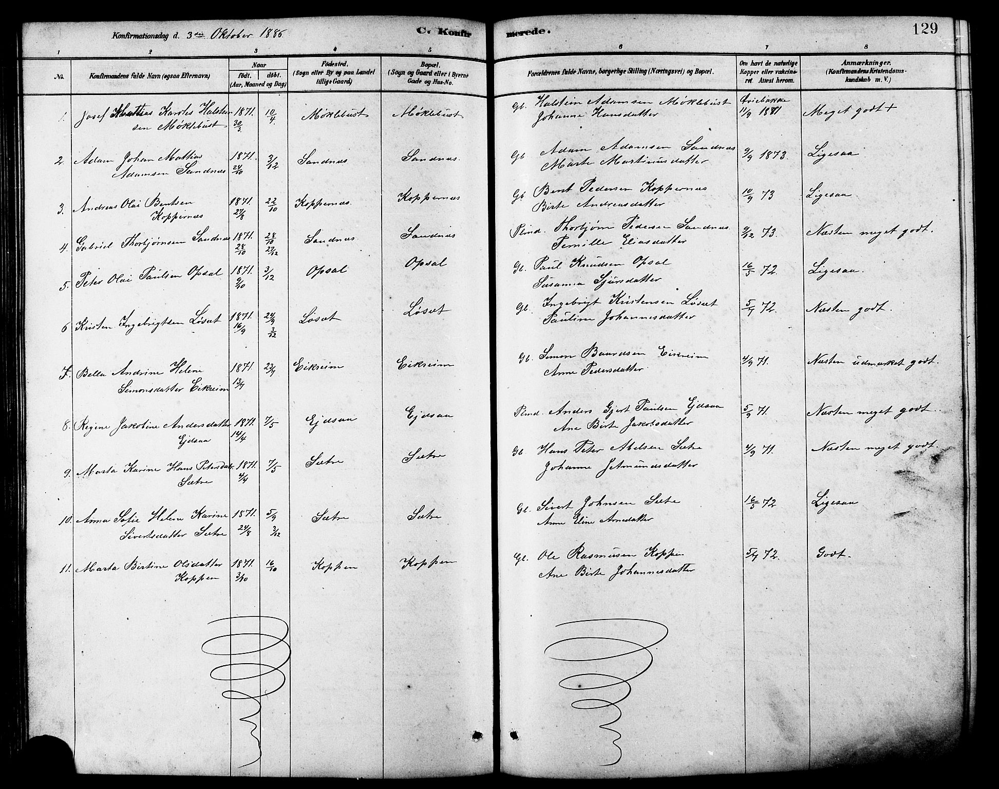 Ministerialprotokoller, klokkerbøker og fødselsregistre - Møre og Romsdal, AV/SAT-A-1454/502/L0027: Parish register (copy) no. 502C01, 1878-1908, p. 129