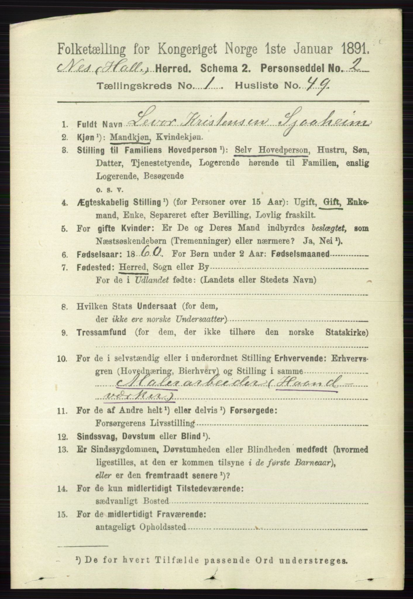 RA, 1891 census for 0616 Nes, 1891, p. 427