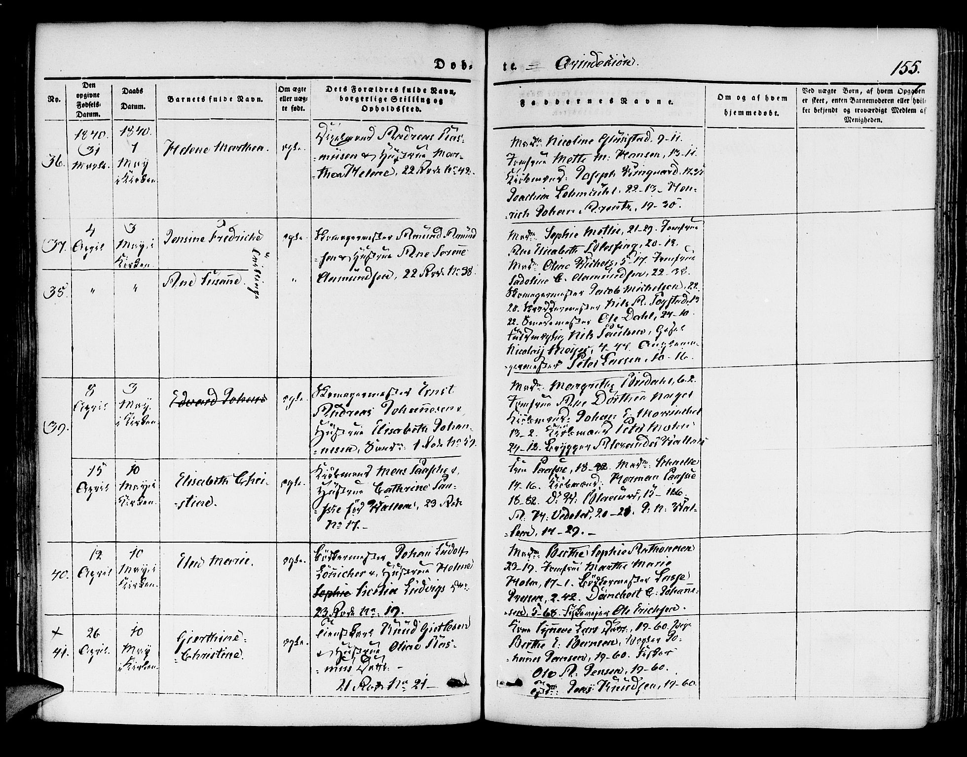 Korskirken sokneprestembete, SAB/A-76101/H/Hab: Parish register (copy) no. B 1, 1839-1847, p. 155