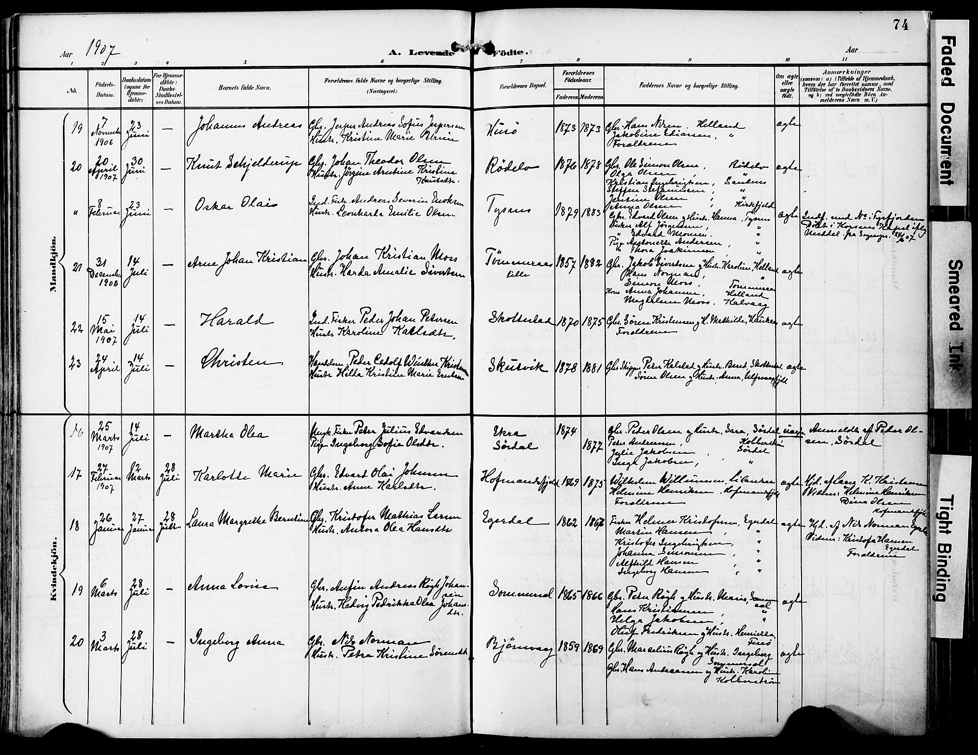 Ministerialprotokoller, klokkerbøker og fødselsregistre - Nordland, SAT/A-1459/859/L0848: Parish register (official) no. 859A08, 1900-1912, p. 74