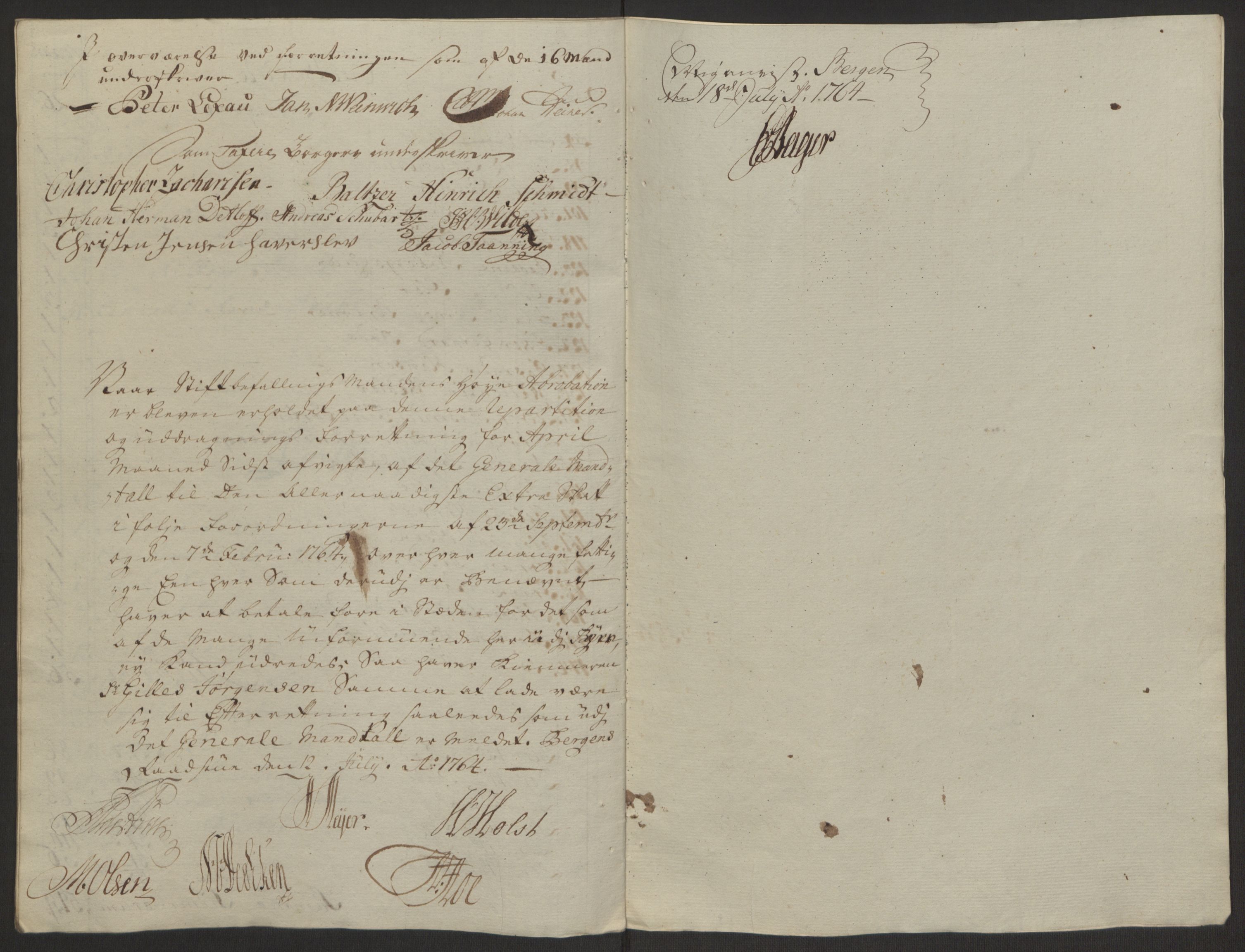 Rentekammeret inntil 1814, Reviderte regnskaper, Byregnskaper, AV/RA-EA-4066/R/Rp/L0368/0001: [P21] Kontribusjonsregnskap / Ekstraskatt, 1764, p. 114