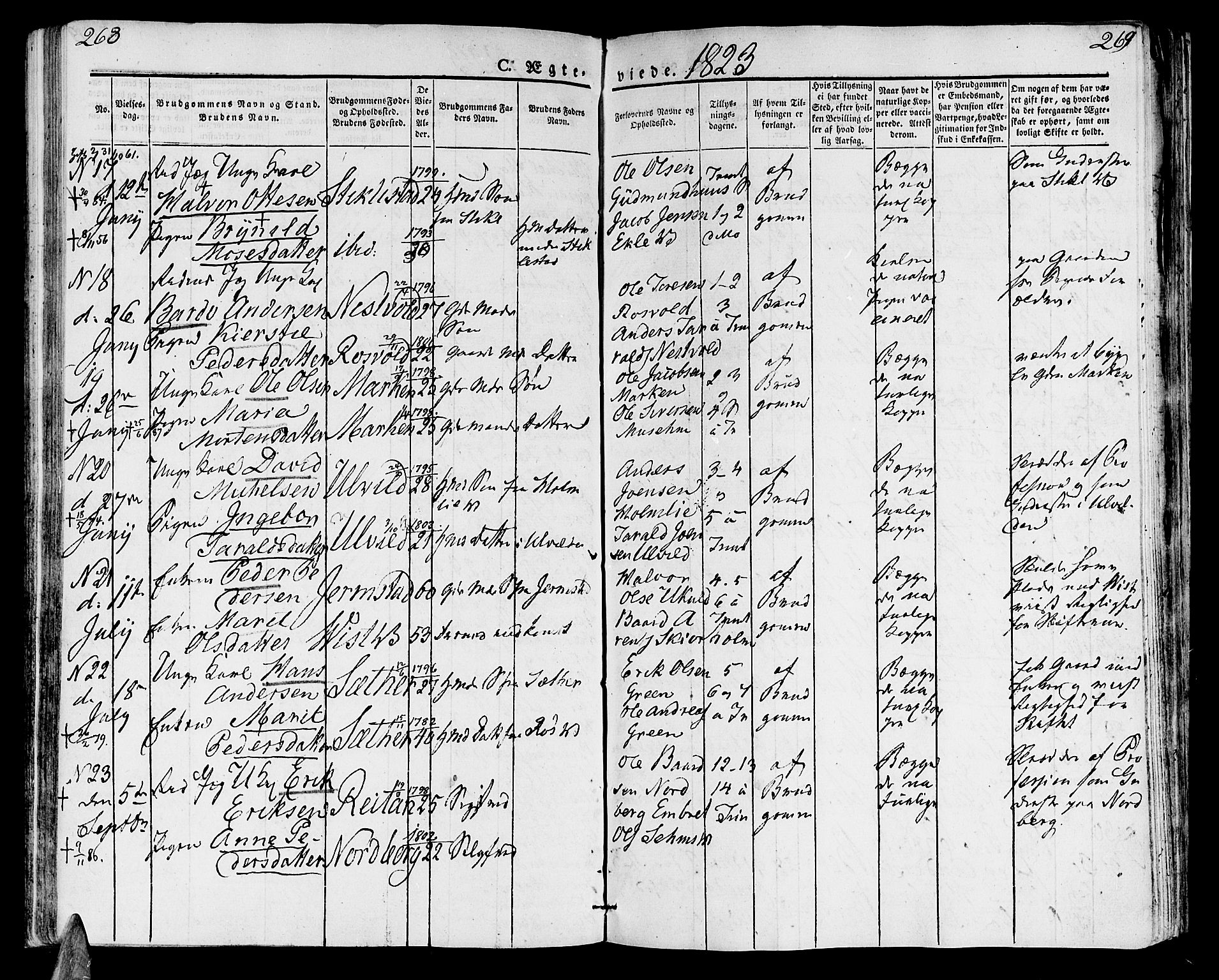 Ministerialprotokoller, klokkerbøker og fødselsregistre - Nord-Trøndelag, AV/SAT-A-1458/723/L0237: Parish register (official) no. 723A06, 1822-1830, p. 268-269