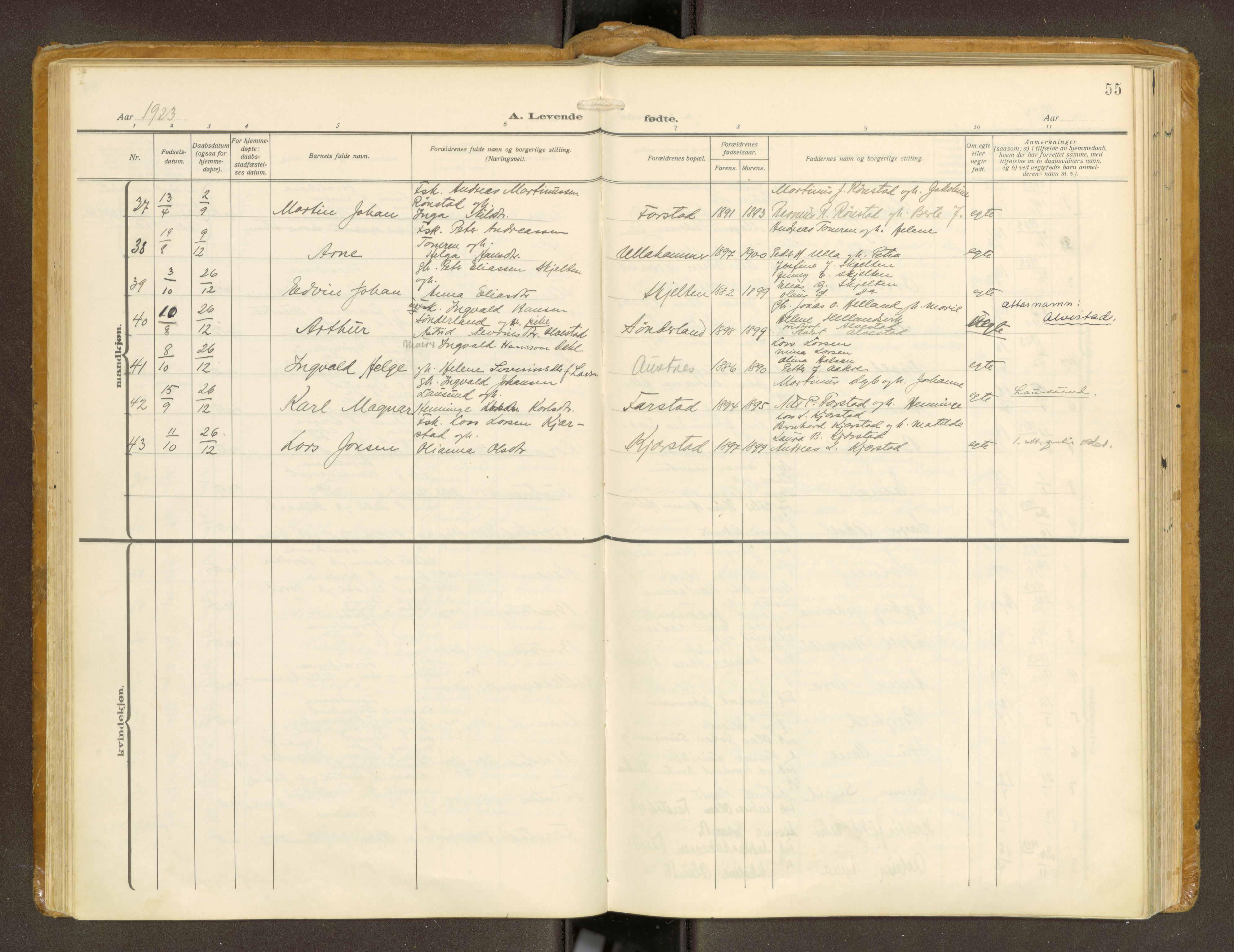 Ministerialprotokoller, klokkerbøker og fødselsregistre - Møre og Romsdal, AV/SAT-A-1454/536/L0518: Parish register (official) no. 536A--, 1914-1931, p. 55