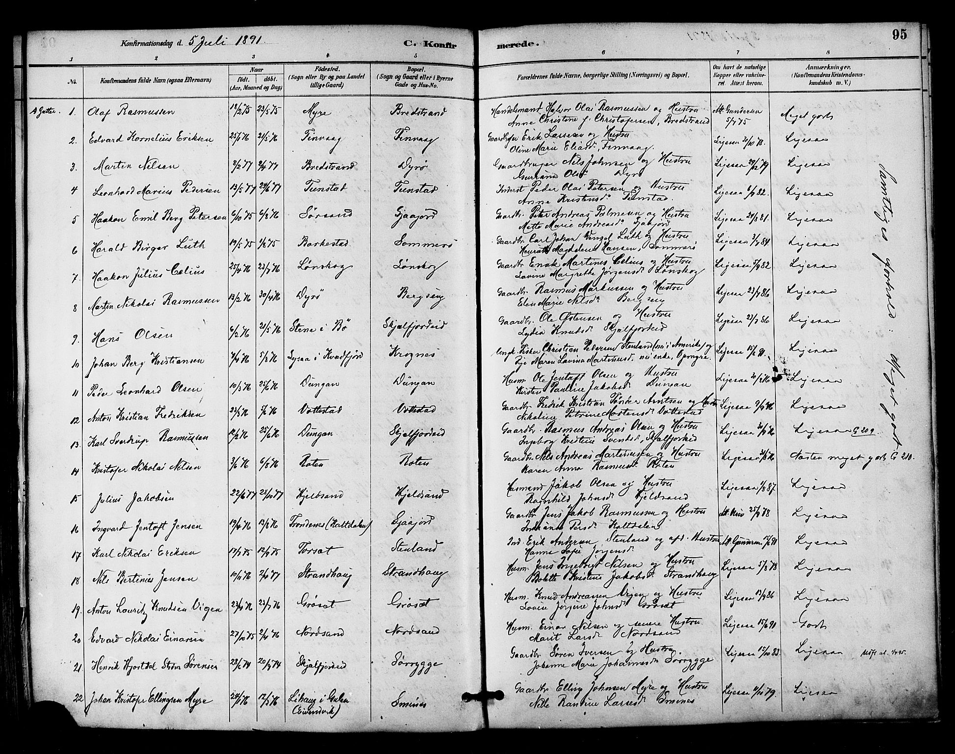 Ministerialprotokoller, klokkerbøker og fødselsregistre - Nordland, SAT/A-1459/893/L1337: Parish register (official) no. 893A09, 1885-1893, p. 95