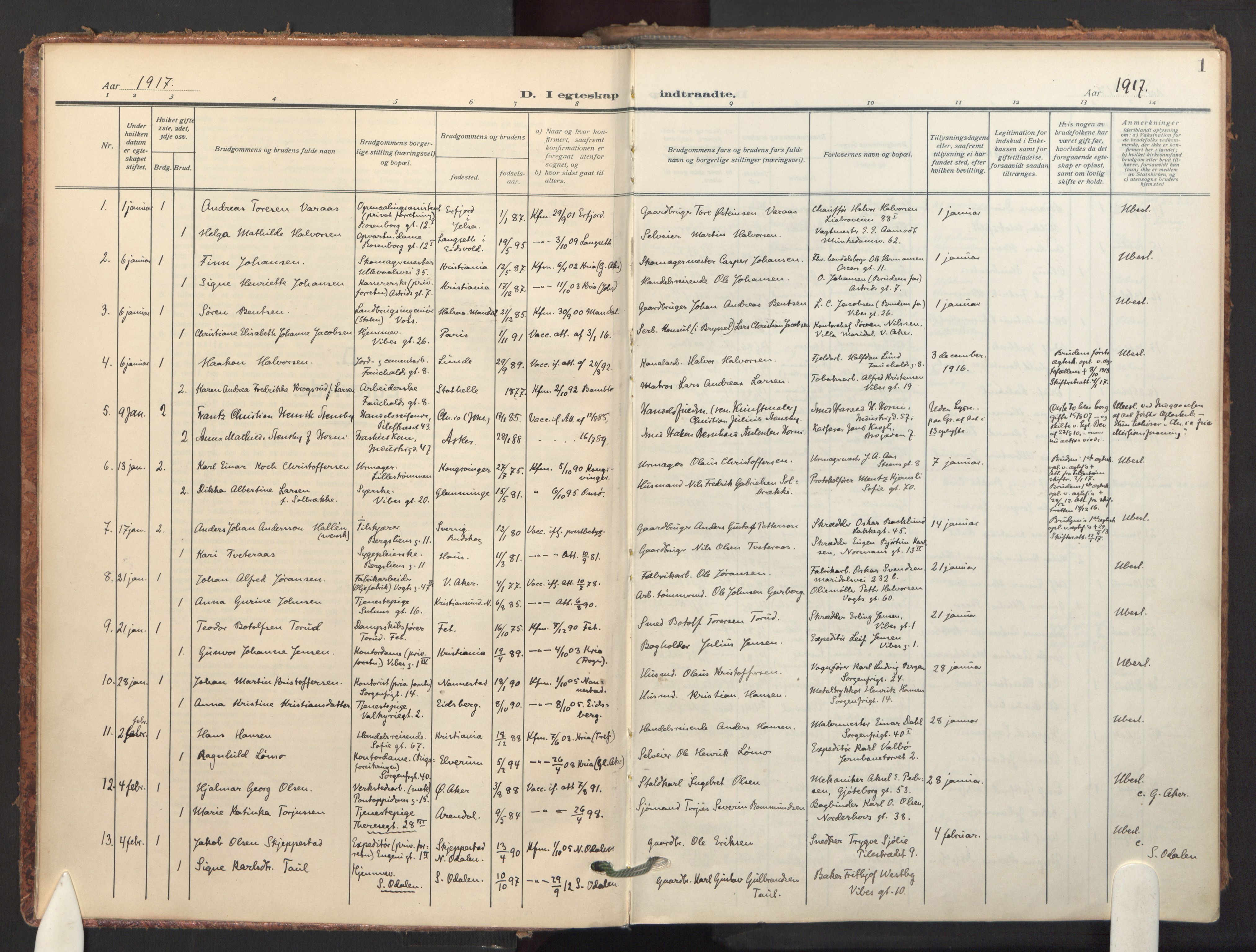 Fagerborg prestekontor Kirkebøker, AV/SAO-A-10844/F/Fa/L0007: Parish register (official) no. 7, 1917-1934, p. 1