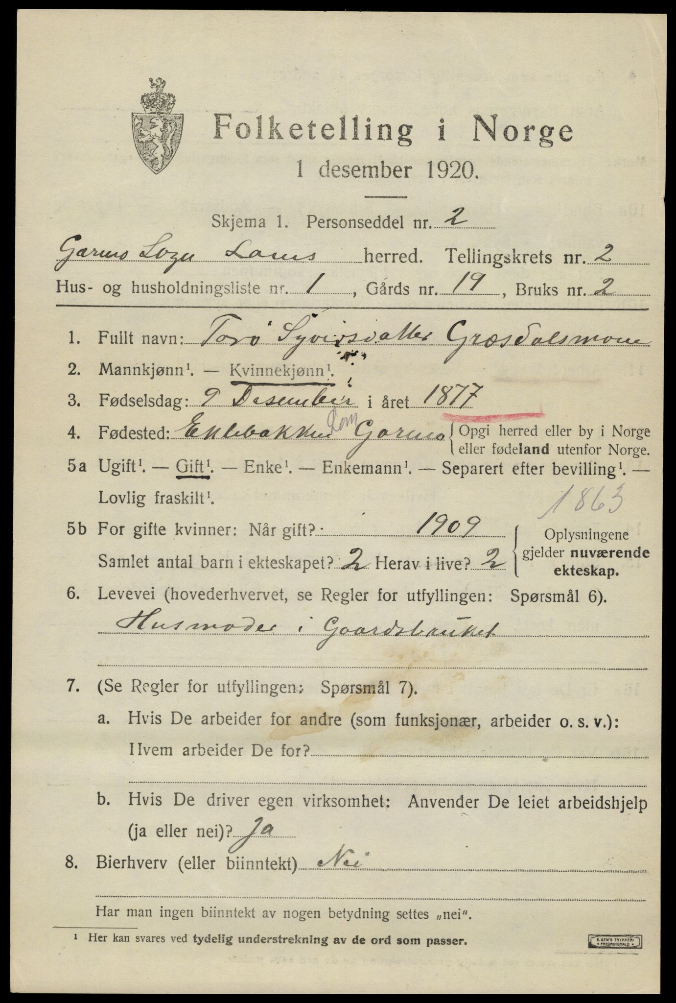 SAH, 1920 census for Lom, 1920, p. 1774