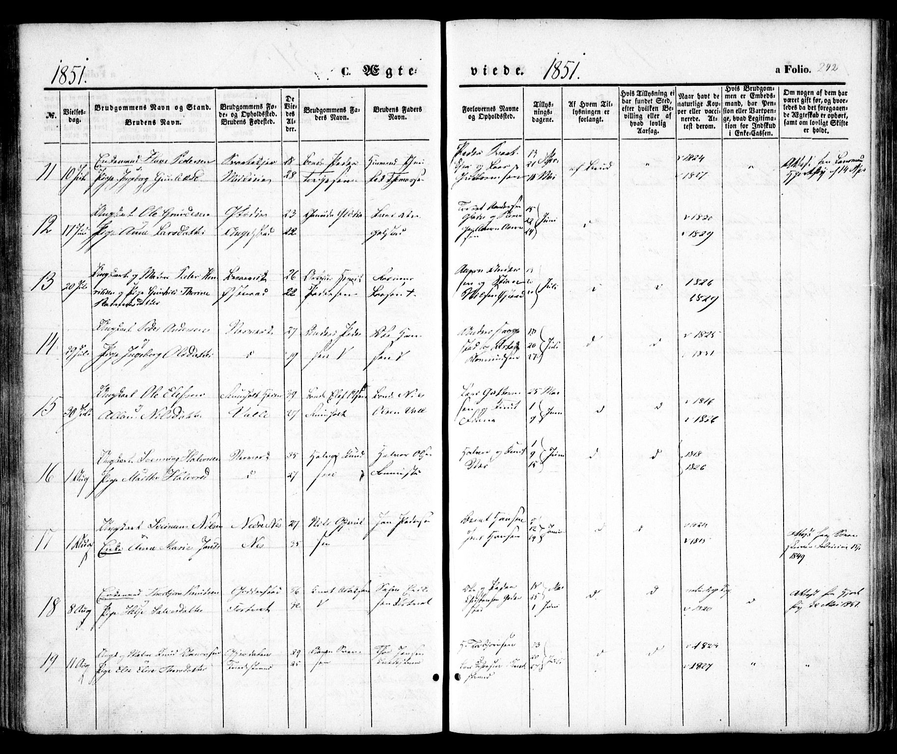 Holt sokneprestkontor, AV/SAK-1111-0021/F/Fa/L0008: Parish register (official) no. A 8, 1849-1860, p. 242