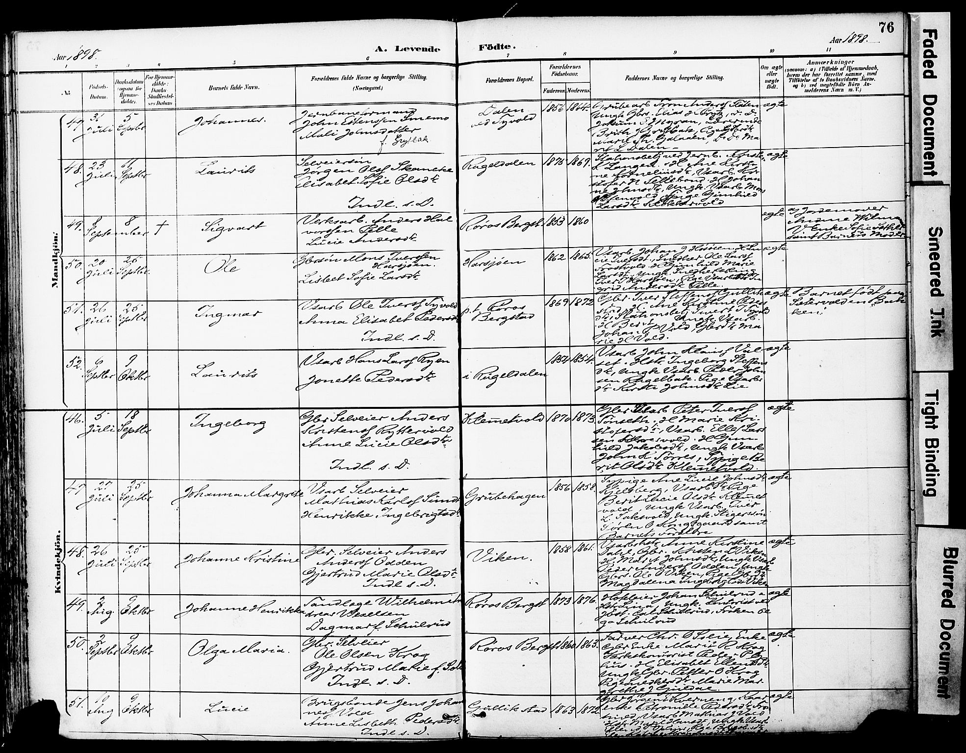 Ministerialprotokoller, klokkerbøker og fødselsregistre - Sør-Trøndelag, AV/SAT-A-1456/681/L0935: Parish register (official) no. 681A13, 1890-1898, p. 76