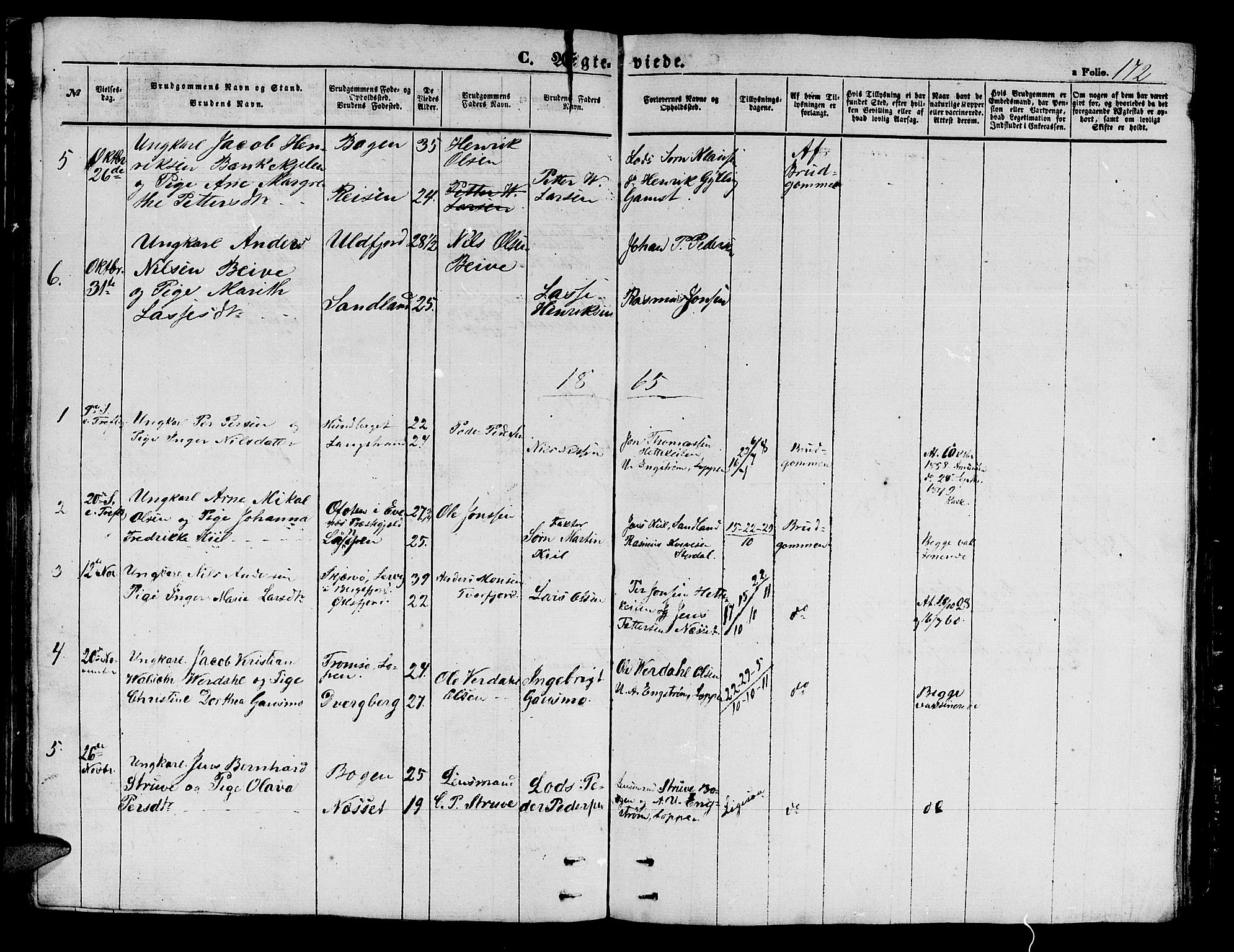 Loppa sokneprestkontor, SATØ/S-1339/H/Hb/L0002klokker: Parish register (copy) no. 2, 1850-1880, p. 172