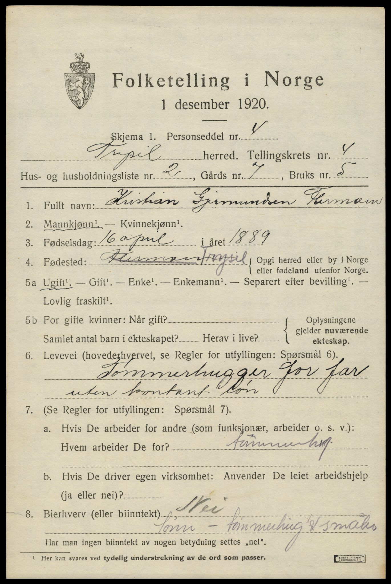 SAH, 1920 census for Trysil, 1920, p. 4095