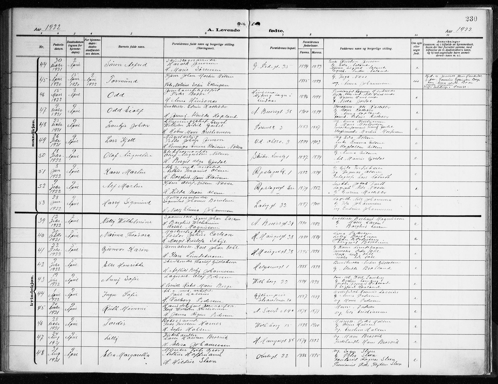 Sandviken Sokneprestembete, AV/SAB-A-77601/H/Ha/L0007: Parish register (official) no. B 4, 1912-1924, p. 230