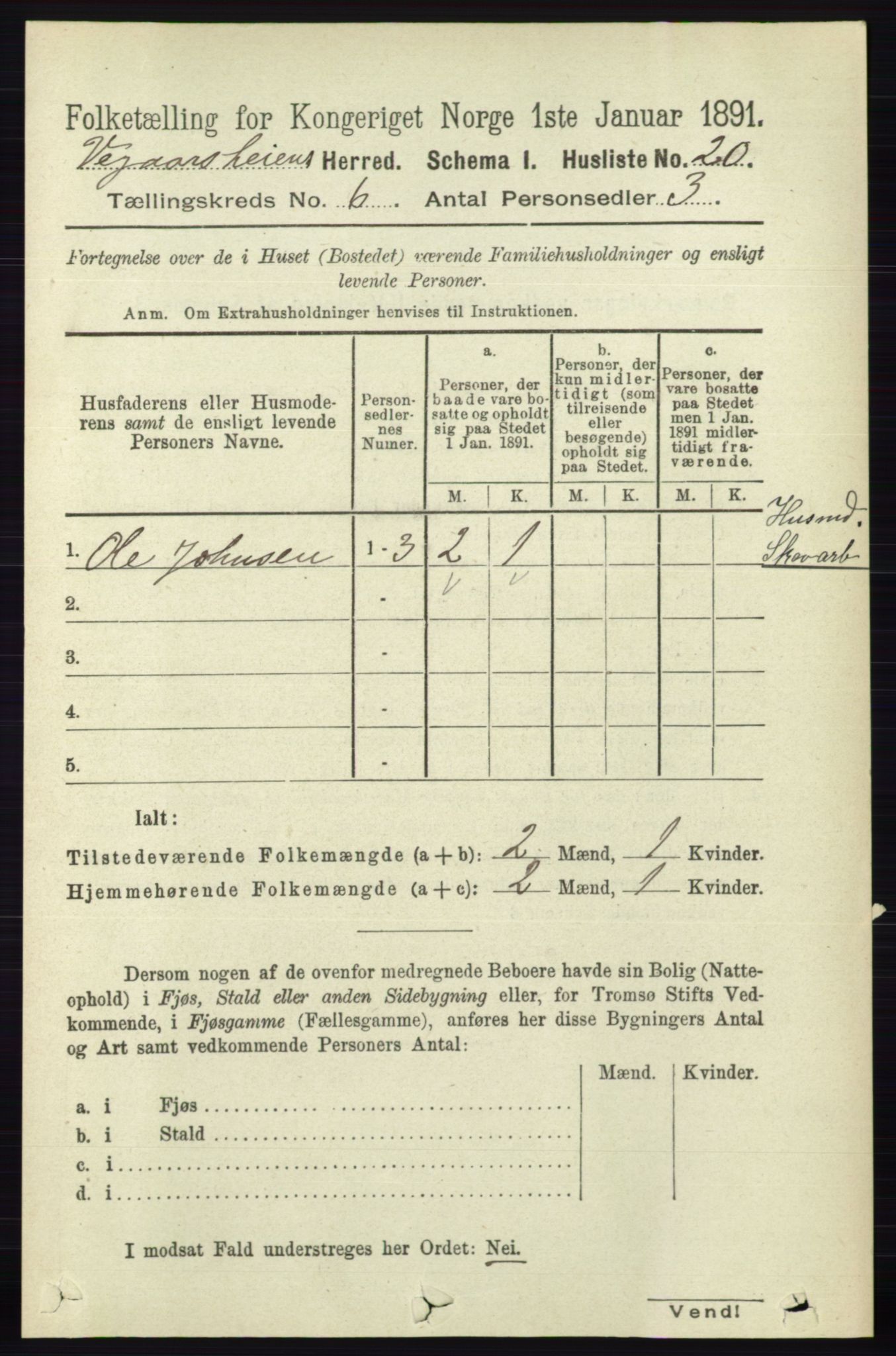 RA, 1891 census for 0912 Vegårshei, 1891, p. 1161