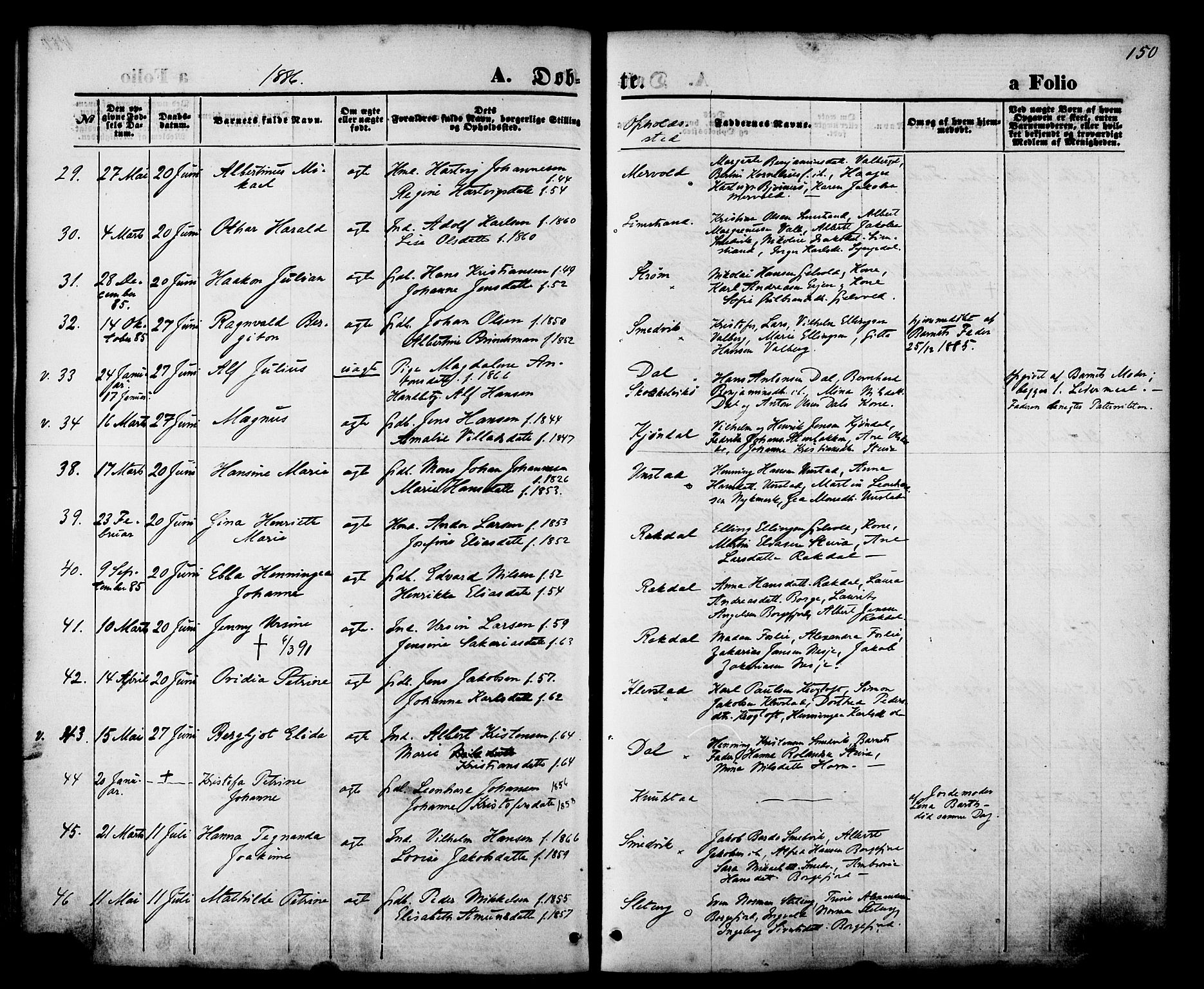 Ministerialprotokoller, klokkerbøker og fødselsregistre - Nordland, AV/SAT-A-1459/880/L1132: Parish register (official) no. 880A06, 1869-1887, p. 150