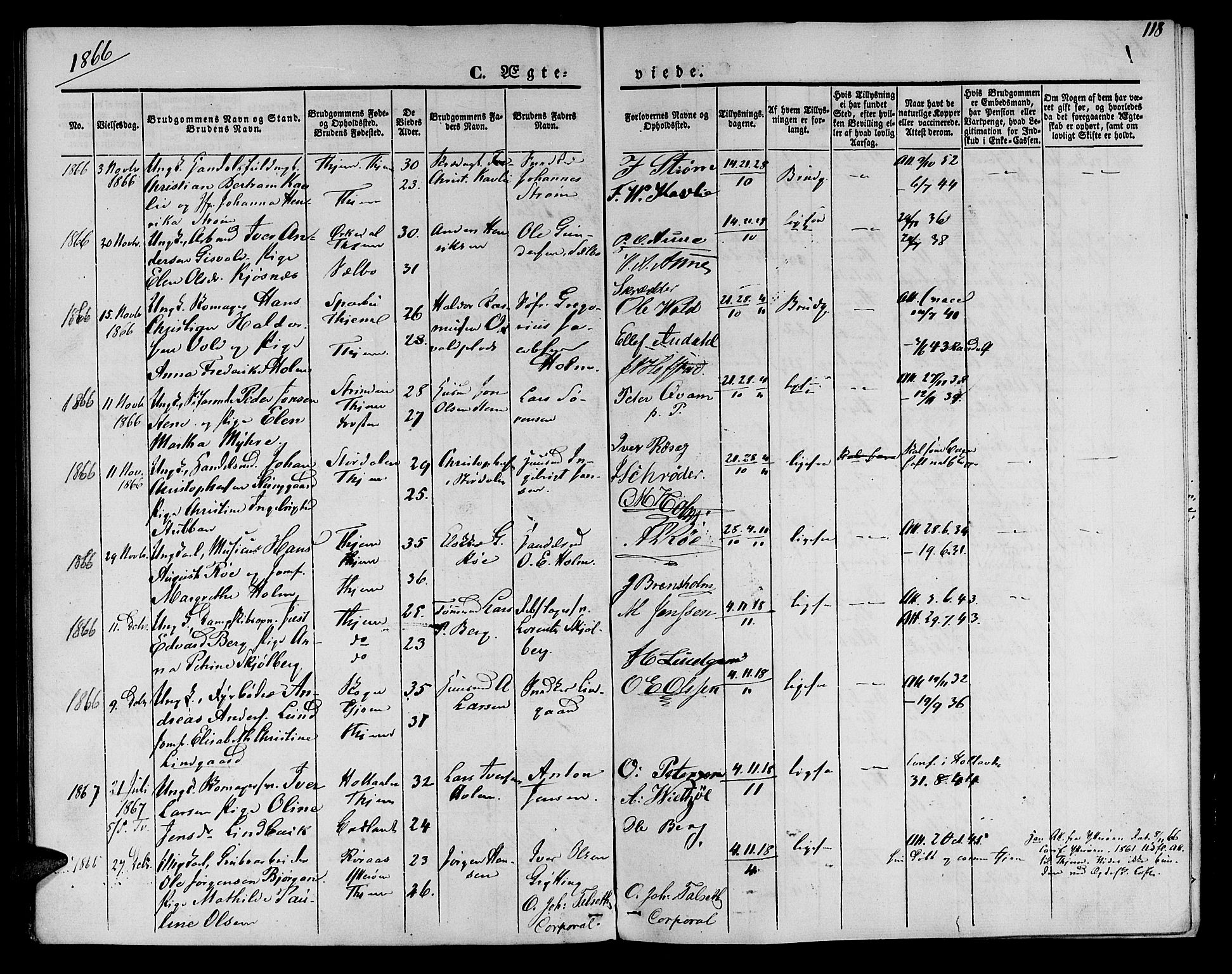 Ministerialprotokoller, klokkerbøker og fødselsregistre - Sør-Trøndelag, SAT/A-1456/602/L0111: Parish register (official) no. 602A09, 1844-1867, p. 118