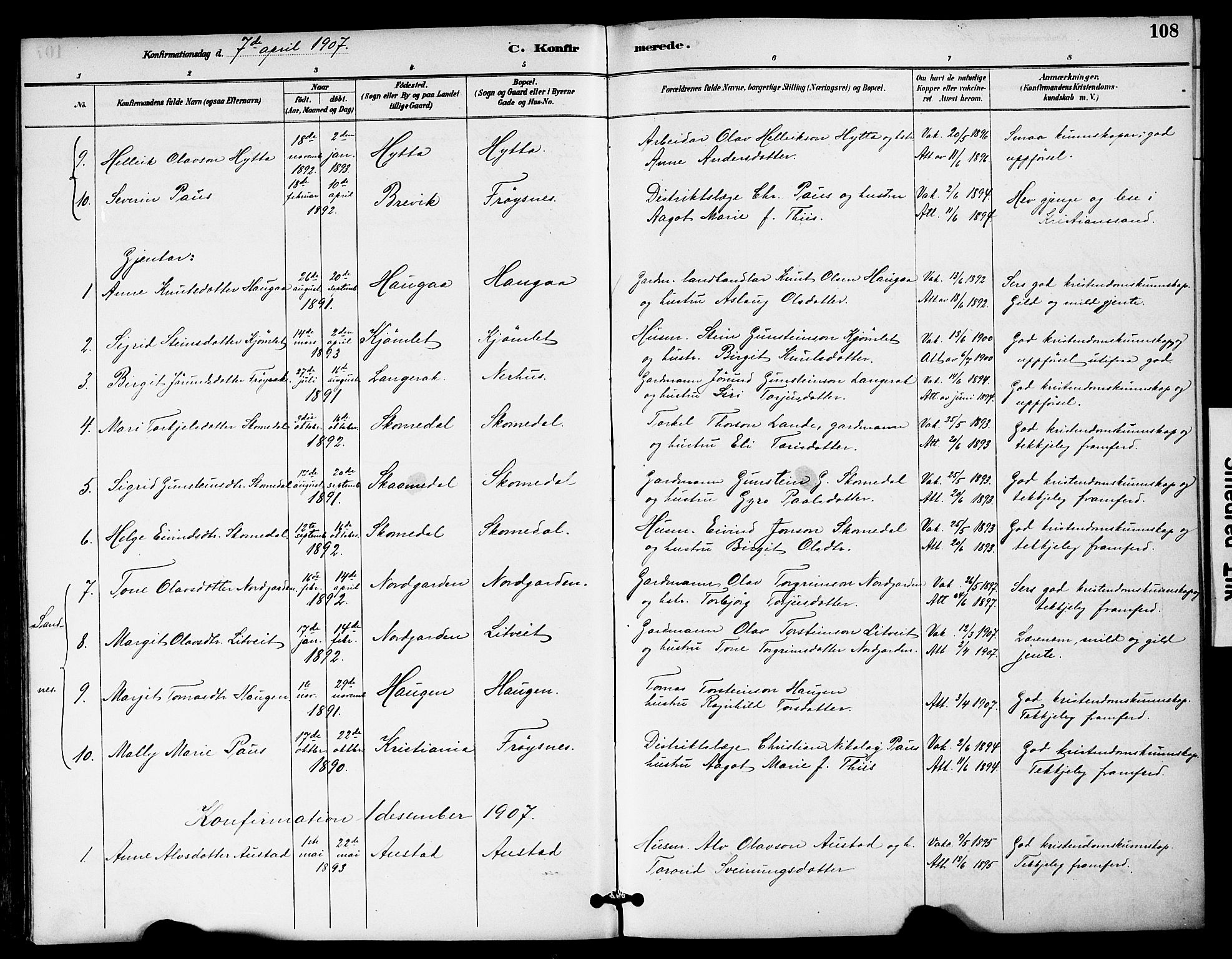 Bygland sokneprestkontor, SAK/1111-0006/F/Fa/Fab/L0007: Parish register (official) no. A 7, 1885-1909, p. 108