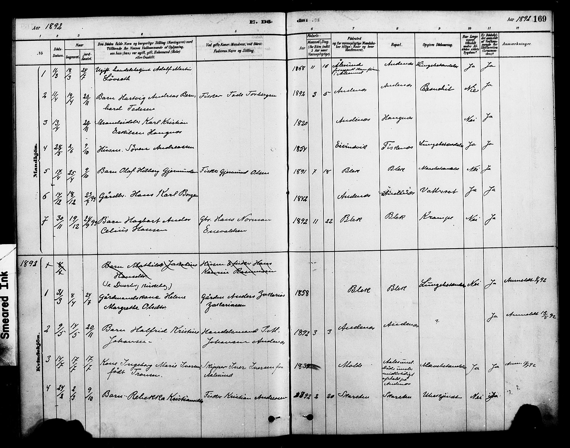 Ministerialprotokoller, klokkerbøker og fødselsregistre - Nordland, SAT/A-1459/899/L1436: Parish register (official) no. 899A04, 1881-1896, p. 169