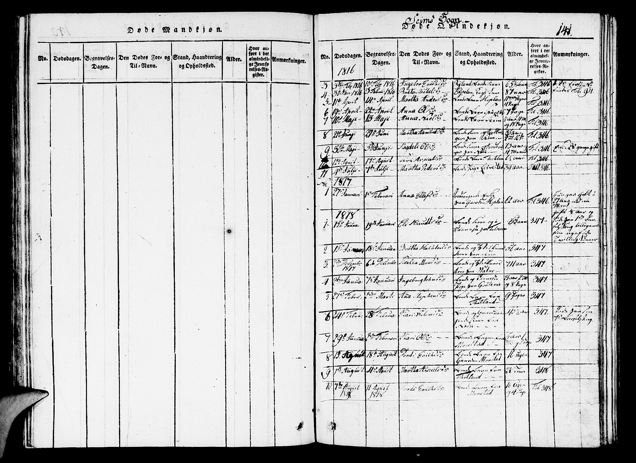 Hosanger sokneprestembete, SAB/A-75801/H/Hab: Parish register (copy) no. A 1 /2, 1816-1825, p. 141