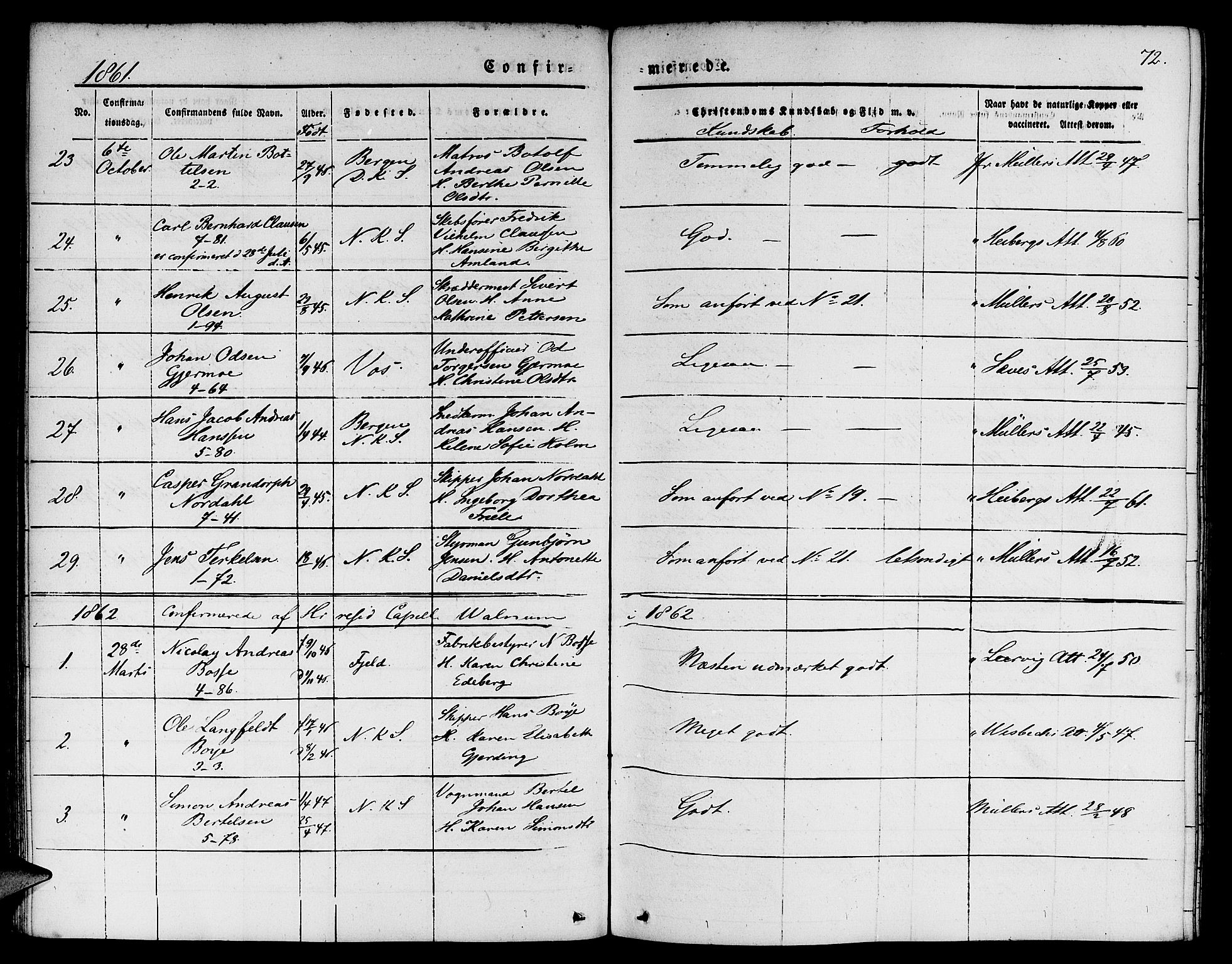 Nykirken Sokneprestembete, SAB/A-77101/H/Hab: Parish register (copy) no. C 1, 1844-1871, p. 72