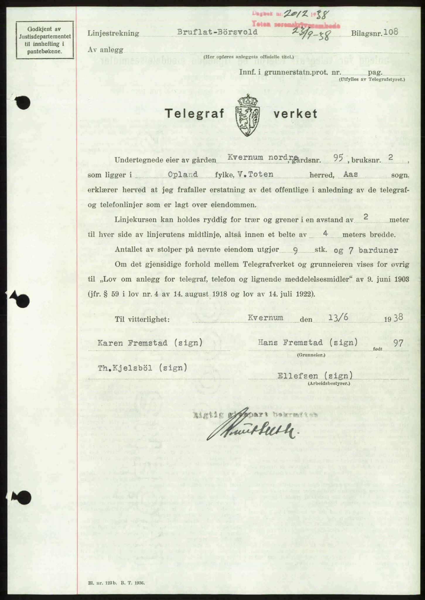 Toten tingrett, SAH/TING-006/H/Hb/Hbc/L0004: Mortgage book no. Hbc-04, 1938-1938, Diary no: : 2012/1938