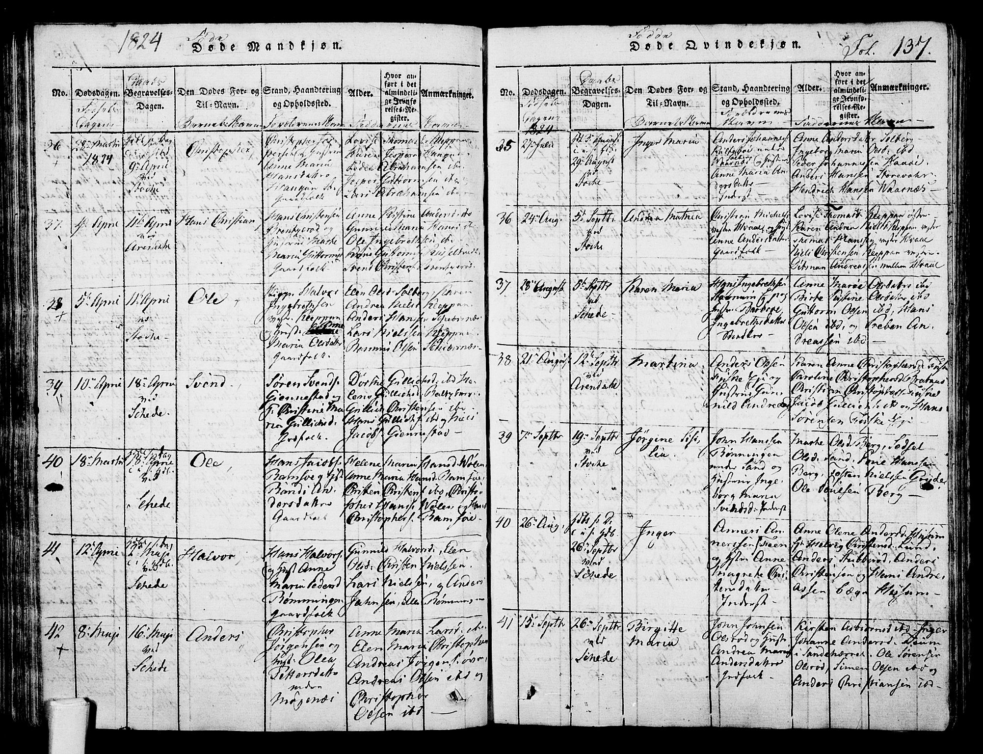 Stokke kirkebøker, AV/SAKO-A-320/F/Fa/L0005: Parish register (official) no. I 5, 1815-1826, p. 137