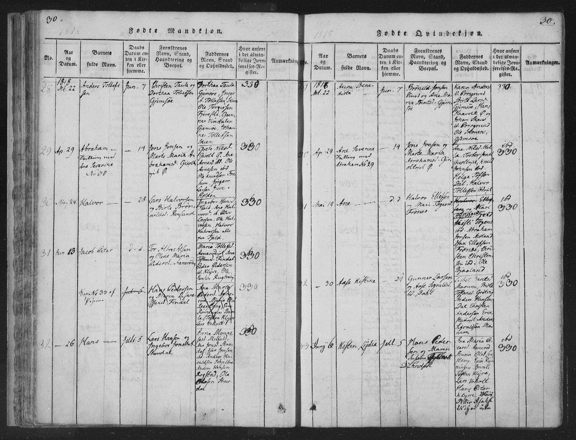 Solum kirkebøker, AV/SAKO-A-306/F/Fa/L0004: Parish register (official) no. I 4, 1814-1833, p. 30