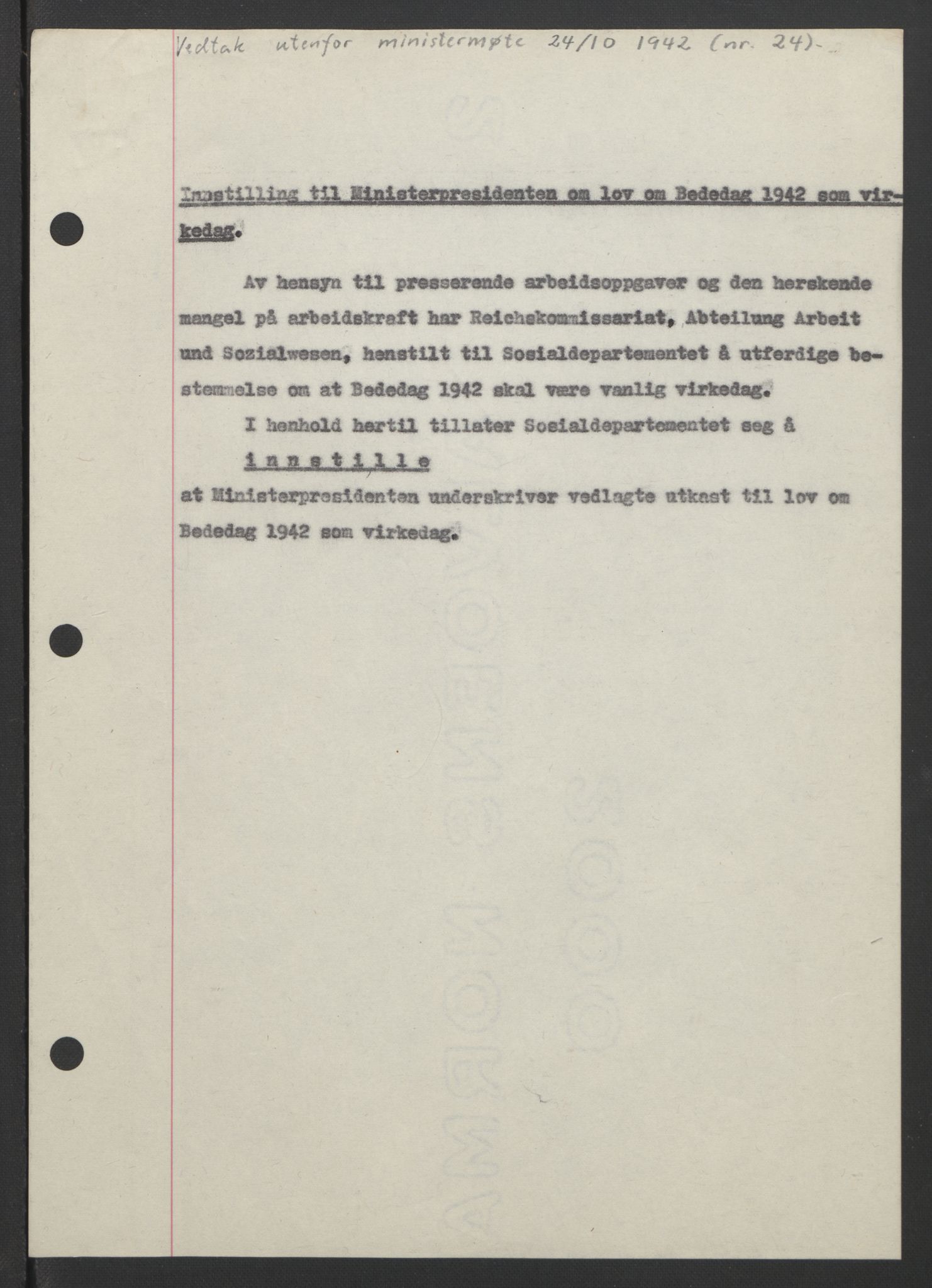 NS-administrasjonen 1940-1945 (Statsrådsekretariatet, de kommisariske statsråder mm), AV/RA-S-4279/D/Db/L0090: Foredrag til vedtak utenfor ministermøte, 1942-1945, p. 29