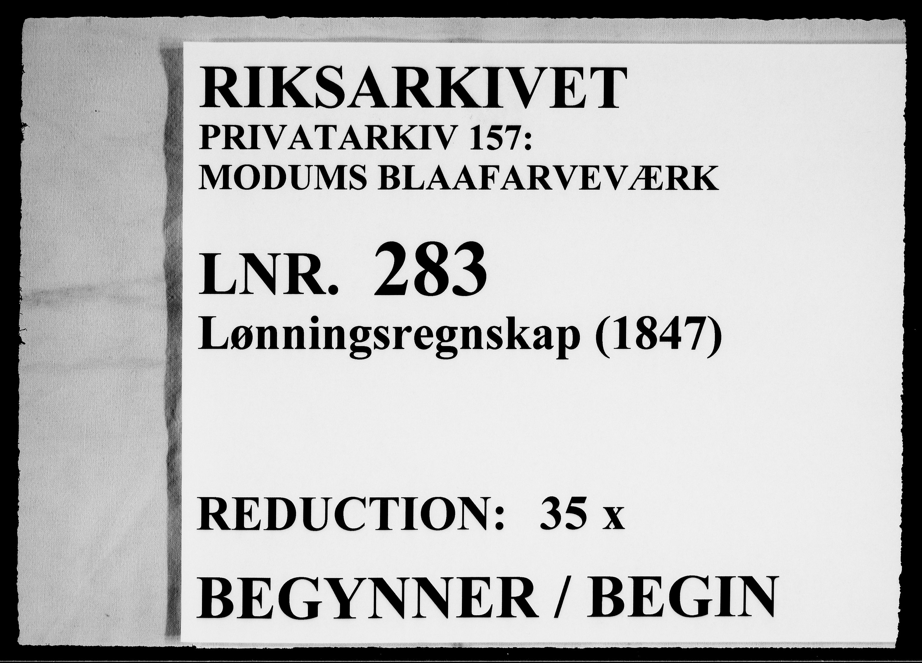 Modums Blaafarveværk, RA/PA-0157/G/Gd/Gdd/L0283/0001: -- / Lønningsregnskap, 1847, p. 1