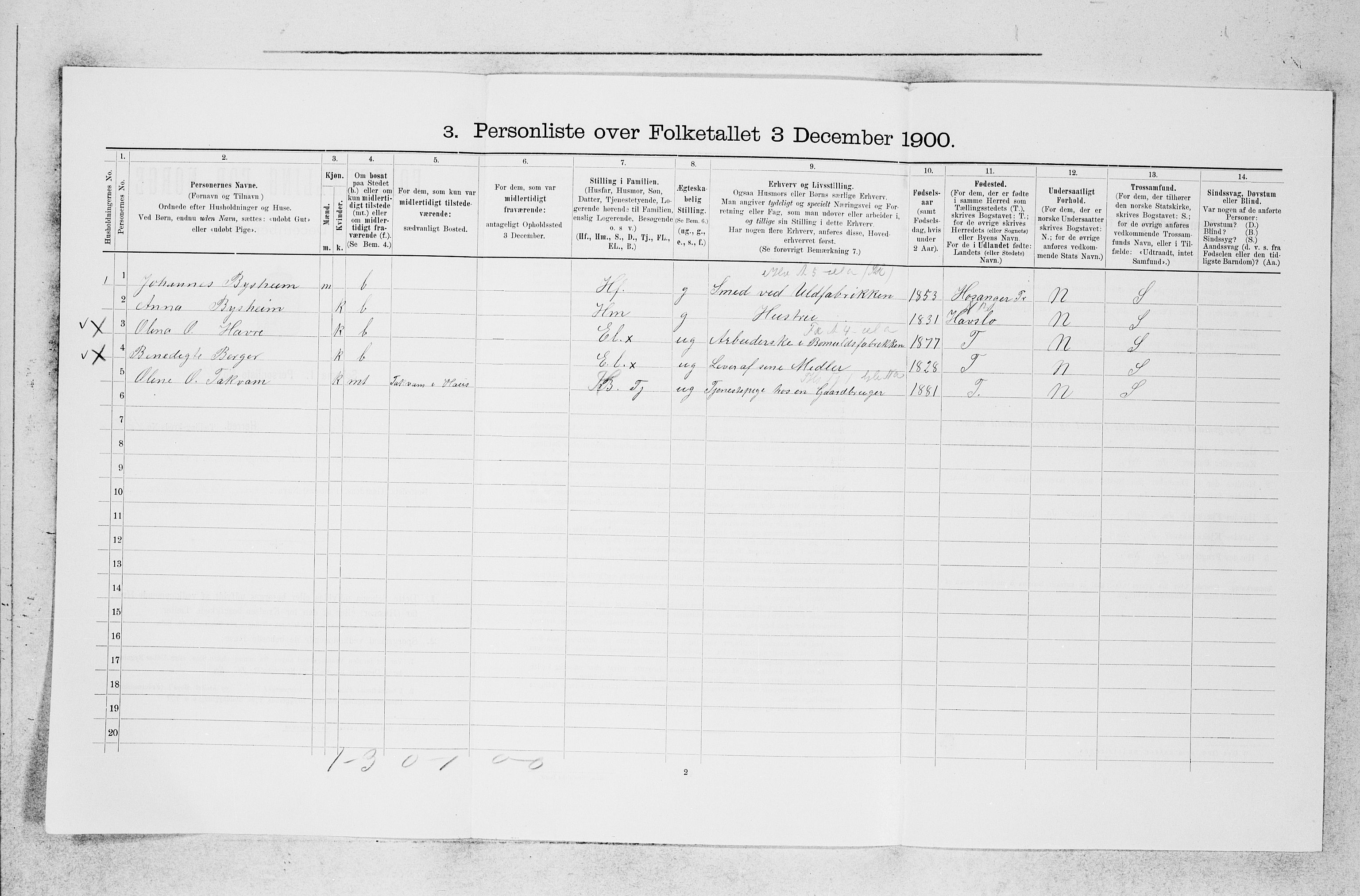 SAB, 1900 census for Haus, 1900, p. 1266