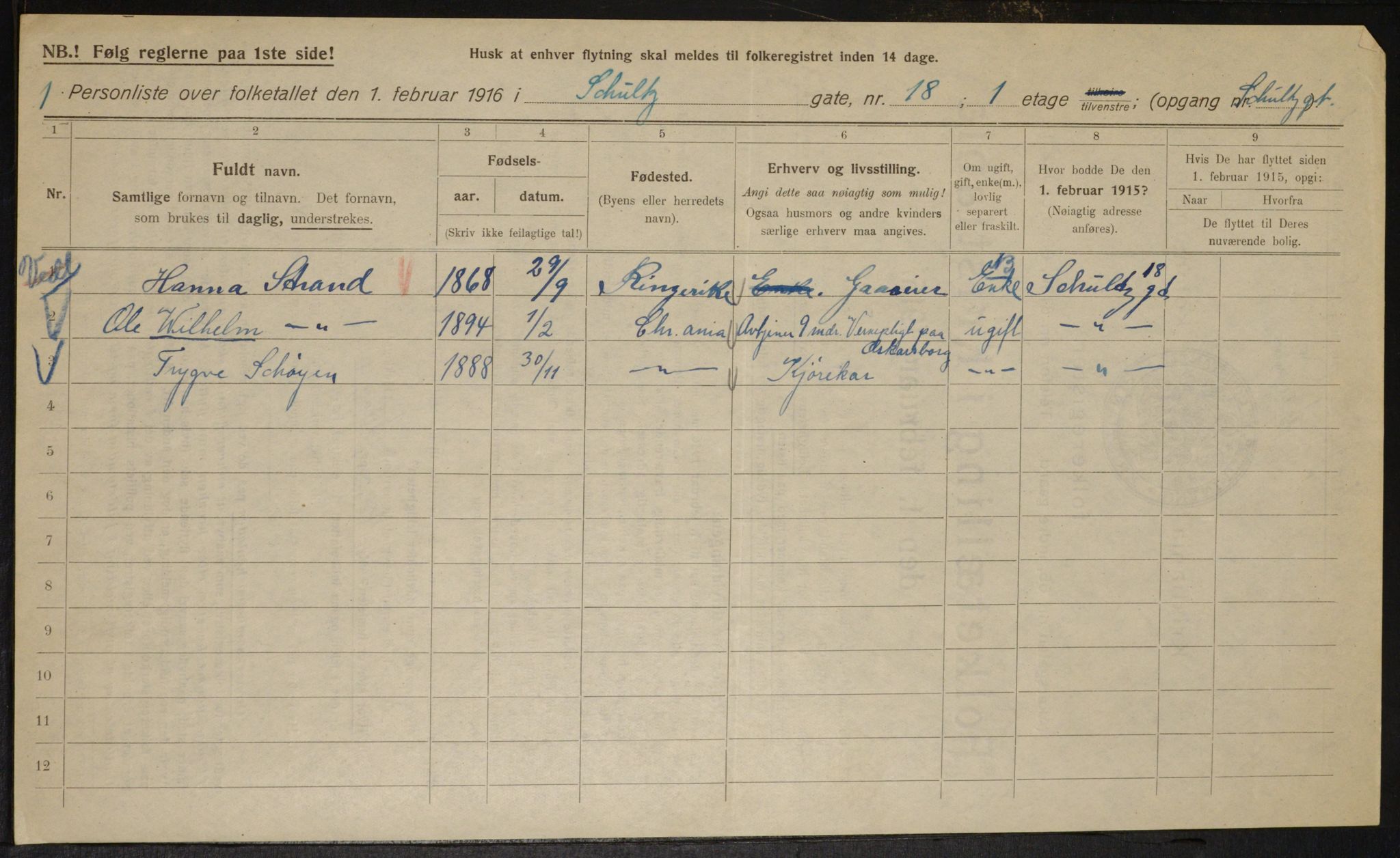 OBA, Municipal Census 1916 for Kristiania, 1916, p. 92960