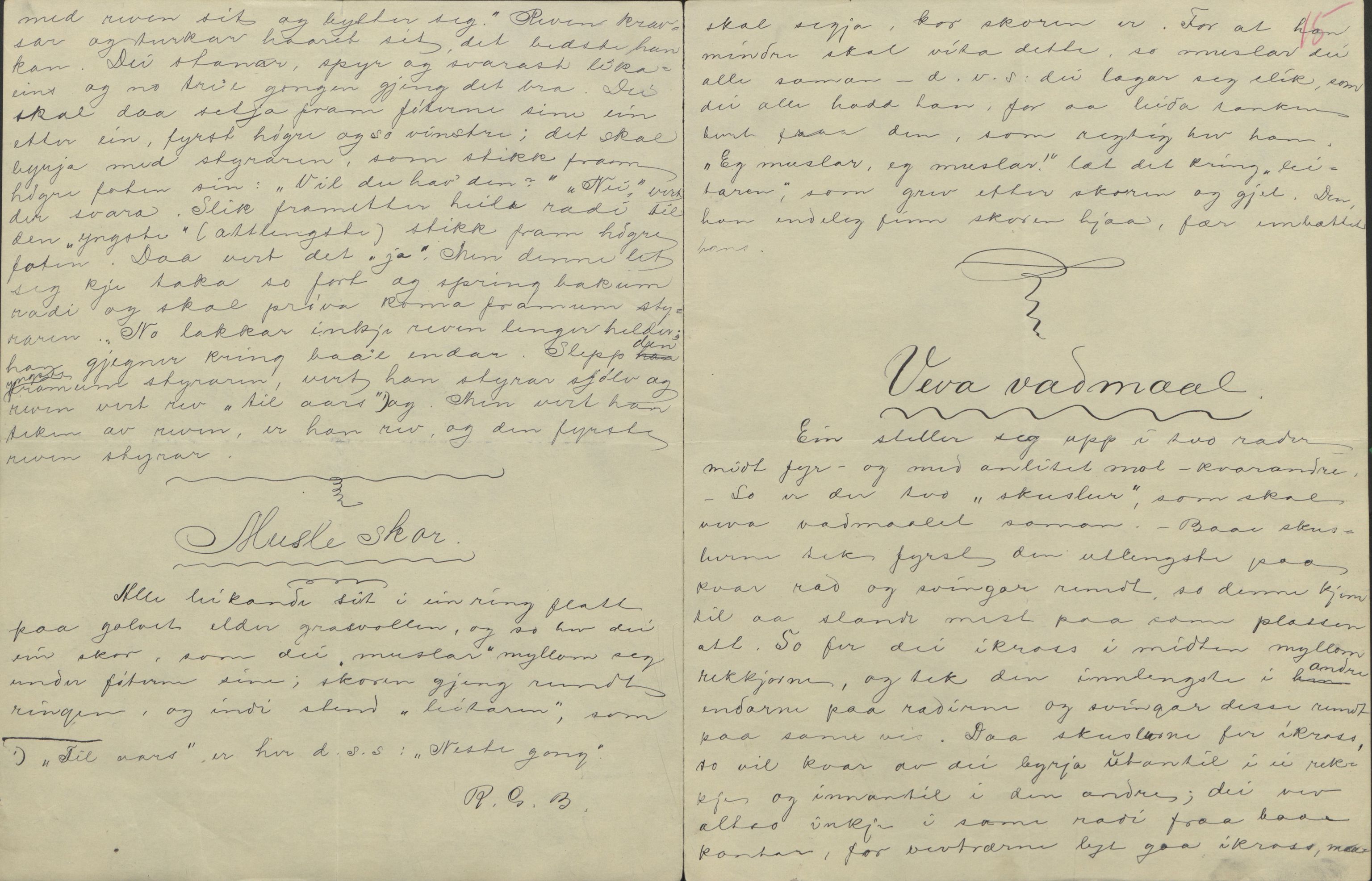 Rikard Berge, TEMU/TGM-A-1003/F/L0004/0053: 101-159 / 157 Manuskript, notatar, brev o.a. Nokre leiker, manuskript, 1906-1908, p. 14-15