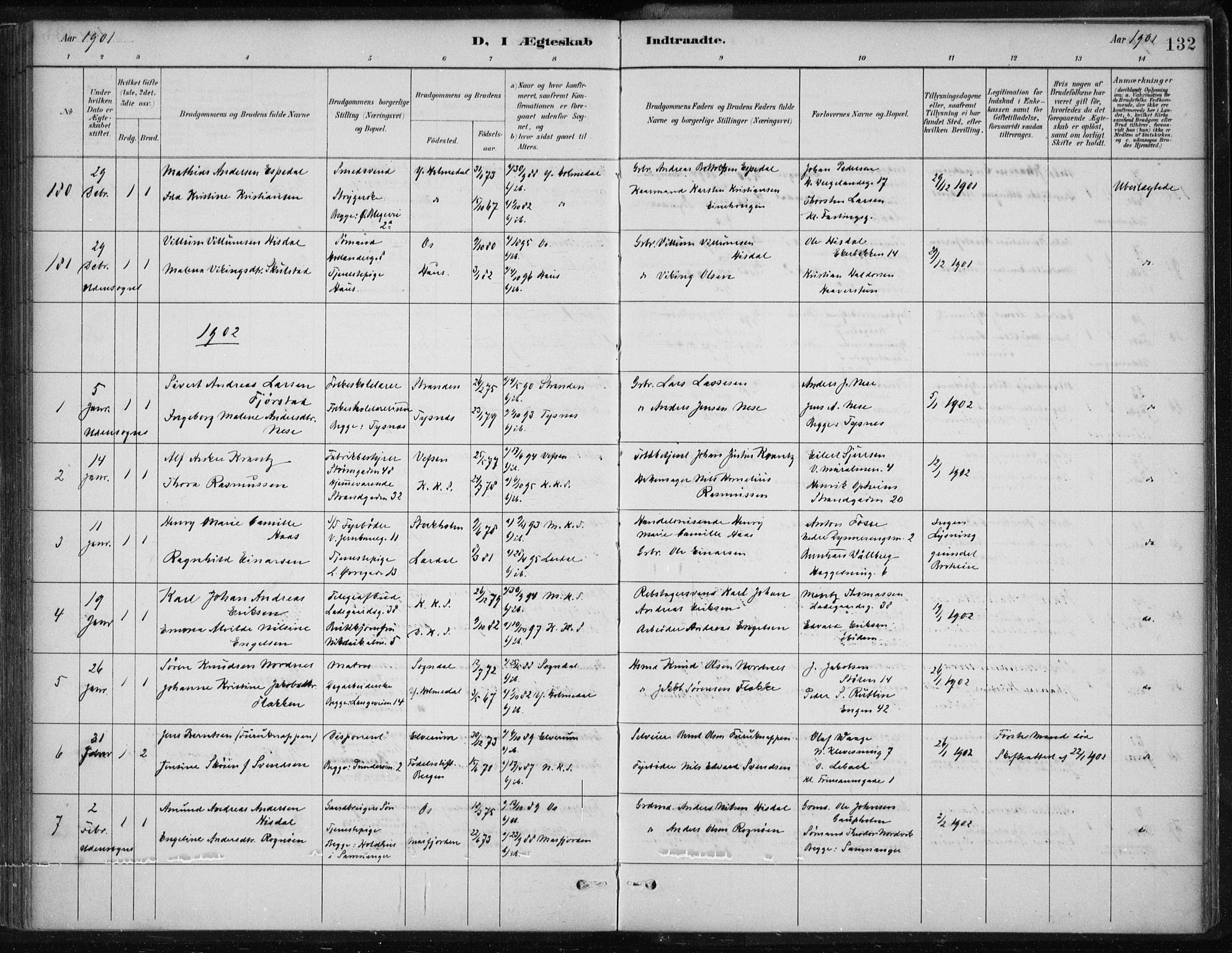 Korskirken sokneprestembete, SAB/A-76101/H/Hab: Parish register (copy) no. D 3, 1887-1906, p. 132